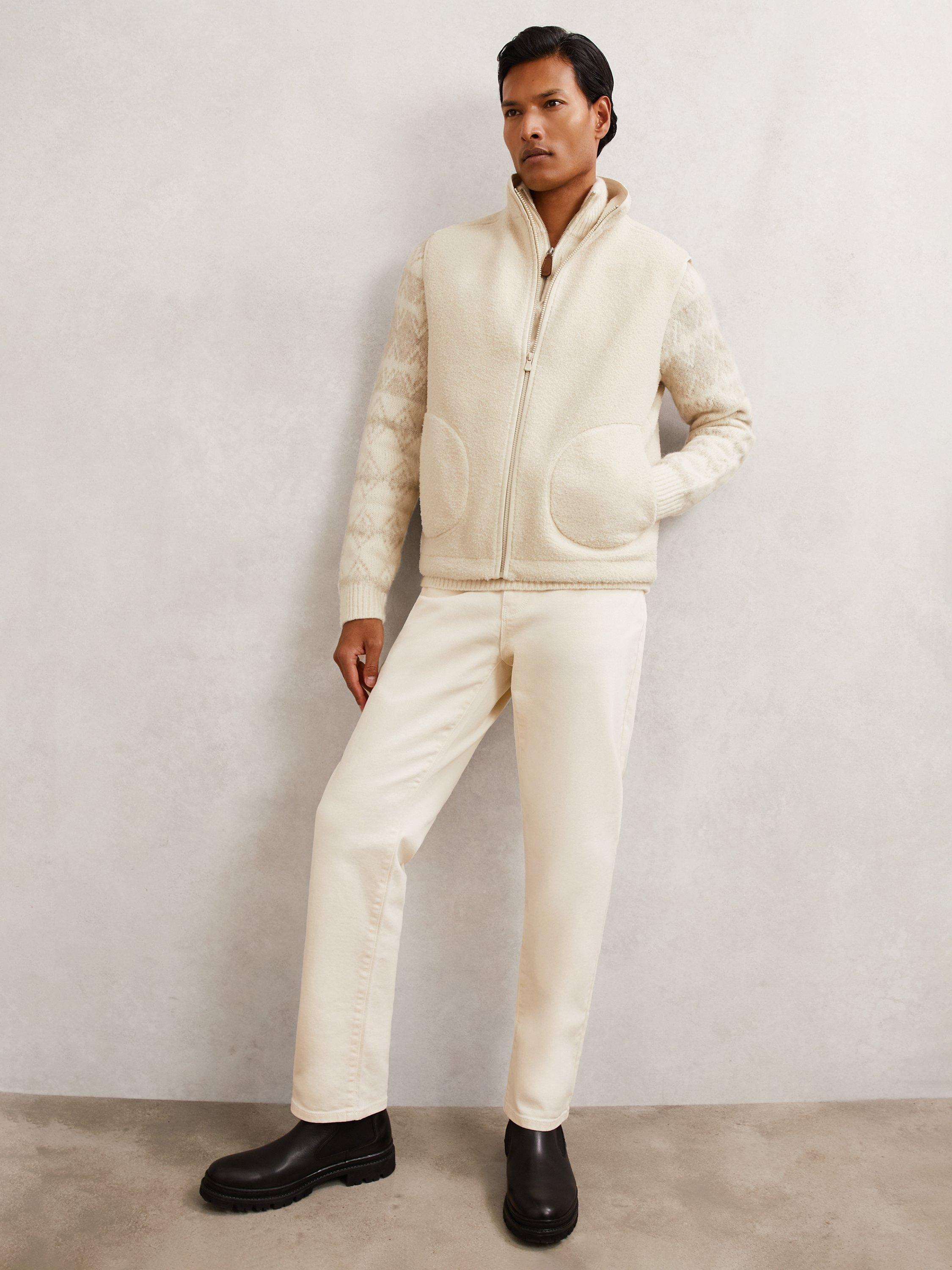 Product image 1 of 4, which shows Reiss Capriano Zip Front Gilet, Ecru, L