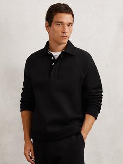 Reiss Costello Cotton Blend Long Sleeve Polo Shirt, Black