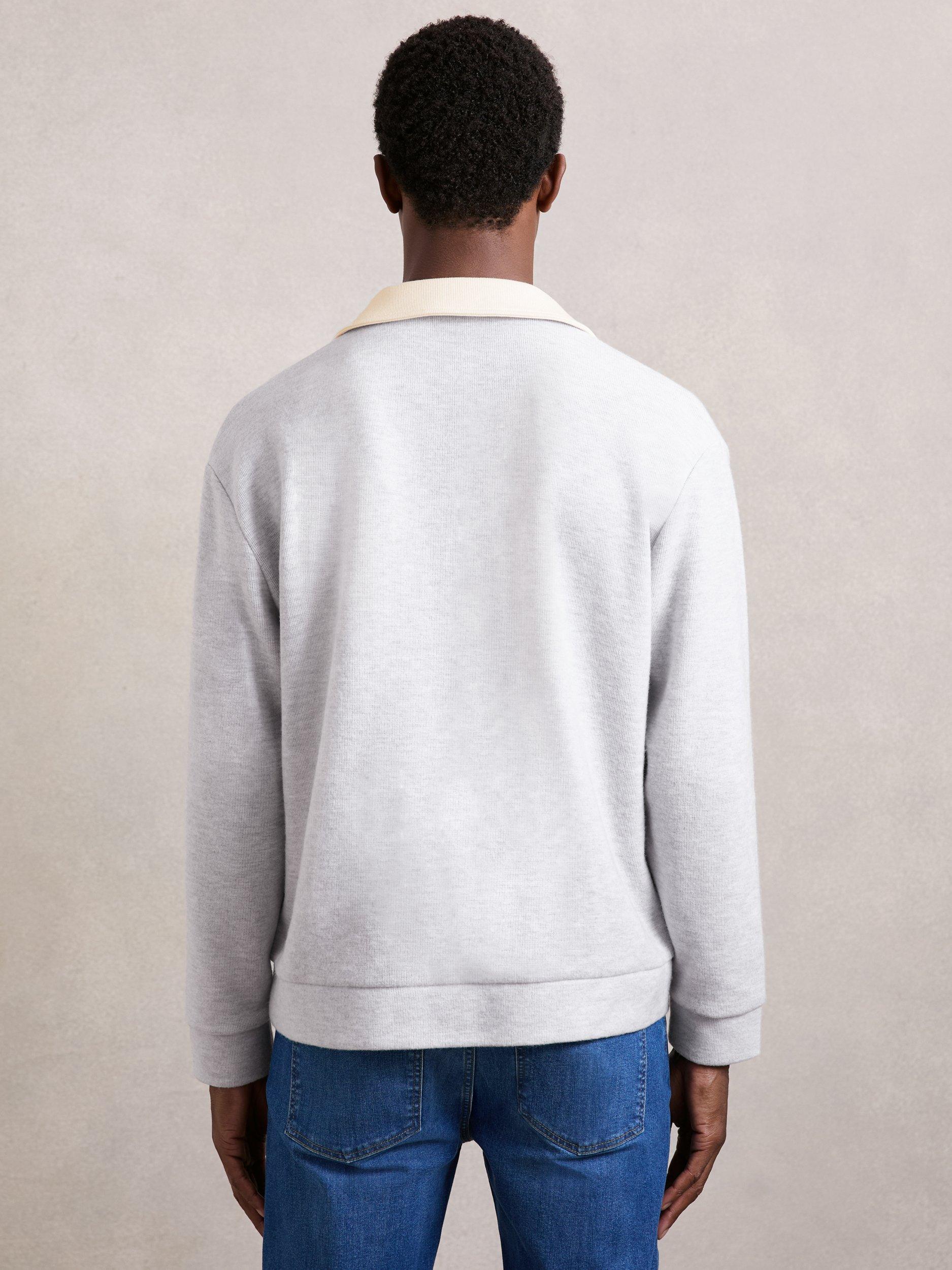 Product image 5 of 5, which shows Reiss Hoyle Buttonless Long Sleeve Polo Shirt, Grey Marl/White, M