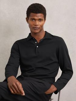 Reiss Tivolli Long Sleeve Polo Shirt, Black, Black