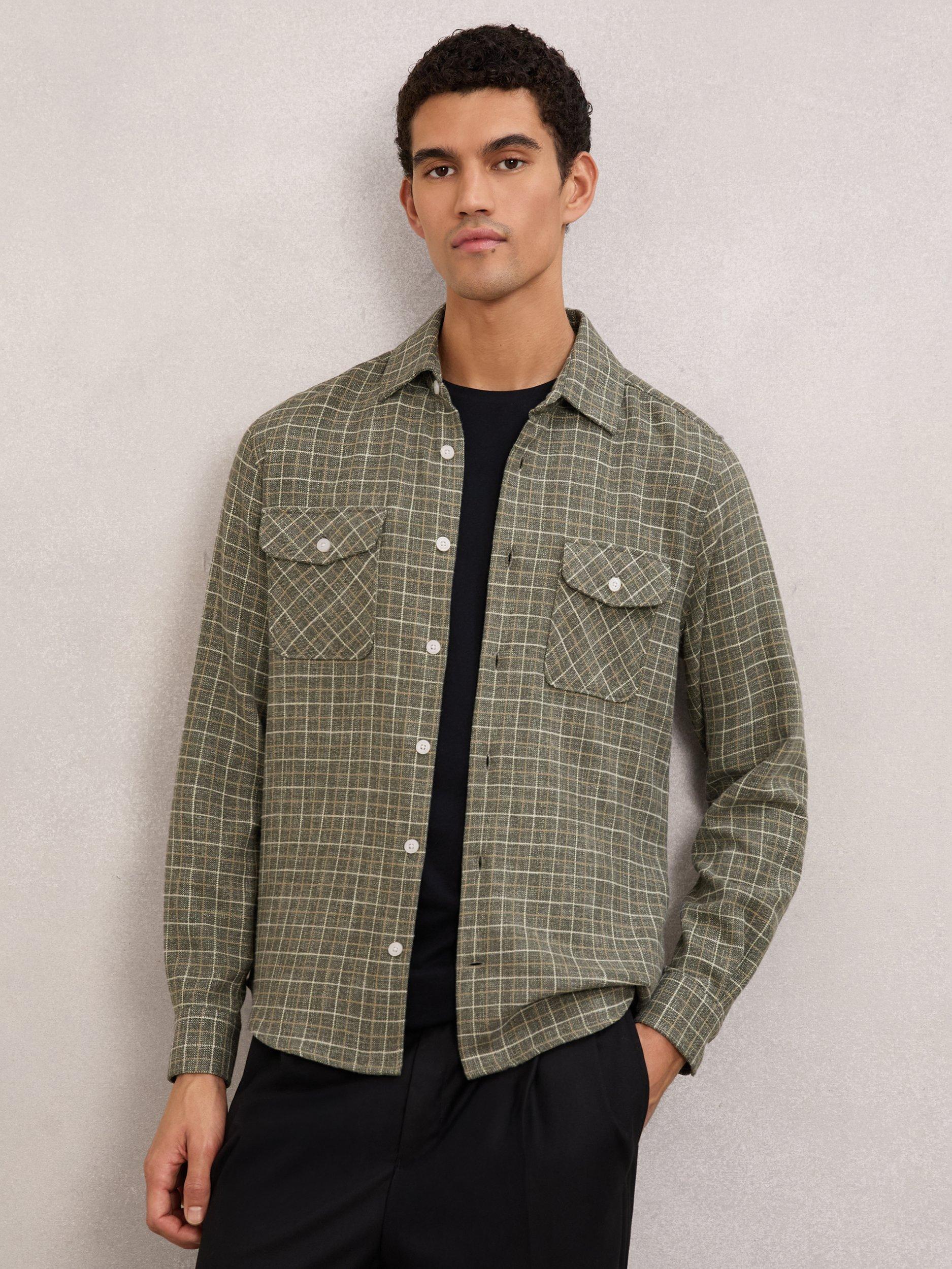 Product image 1 of 5, which shows Reiss Calvert Regular Fit Check Shirt, Grey, XS
