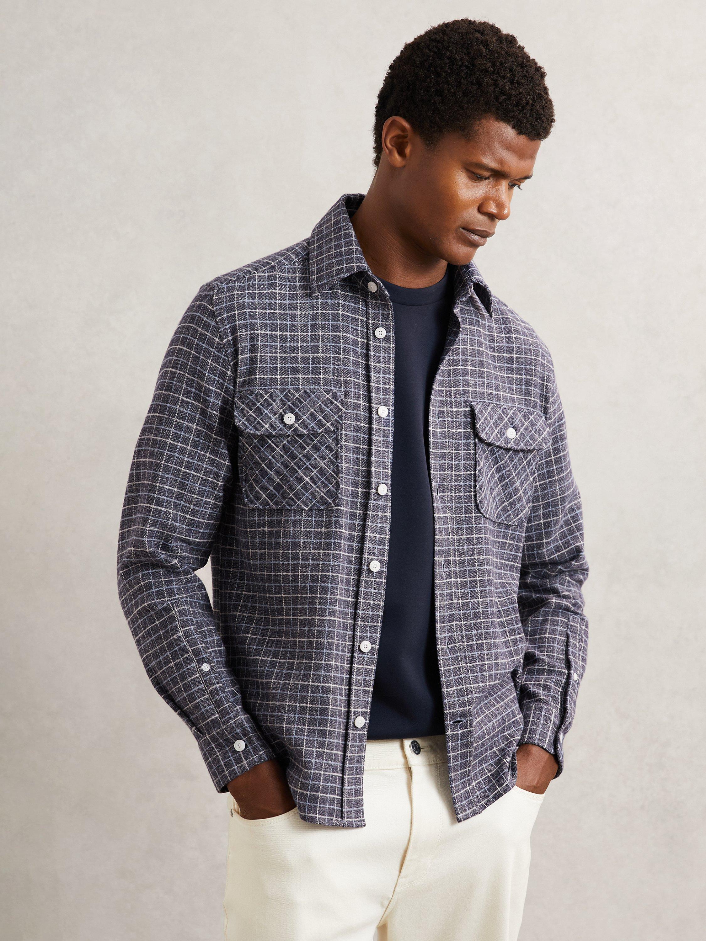Product image 1 of 5, which shows Reiss Calvert Long Sleeve Checked Shirt, Indigo Blue, XS
