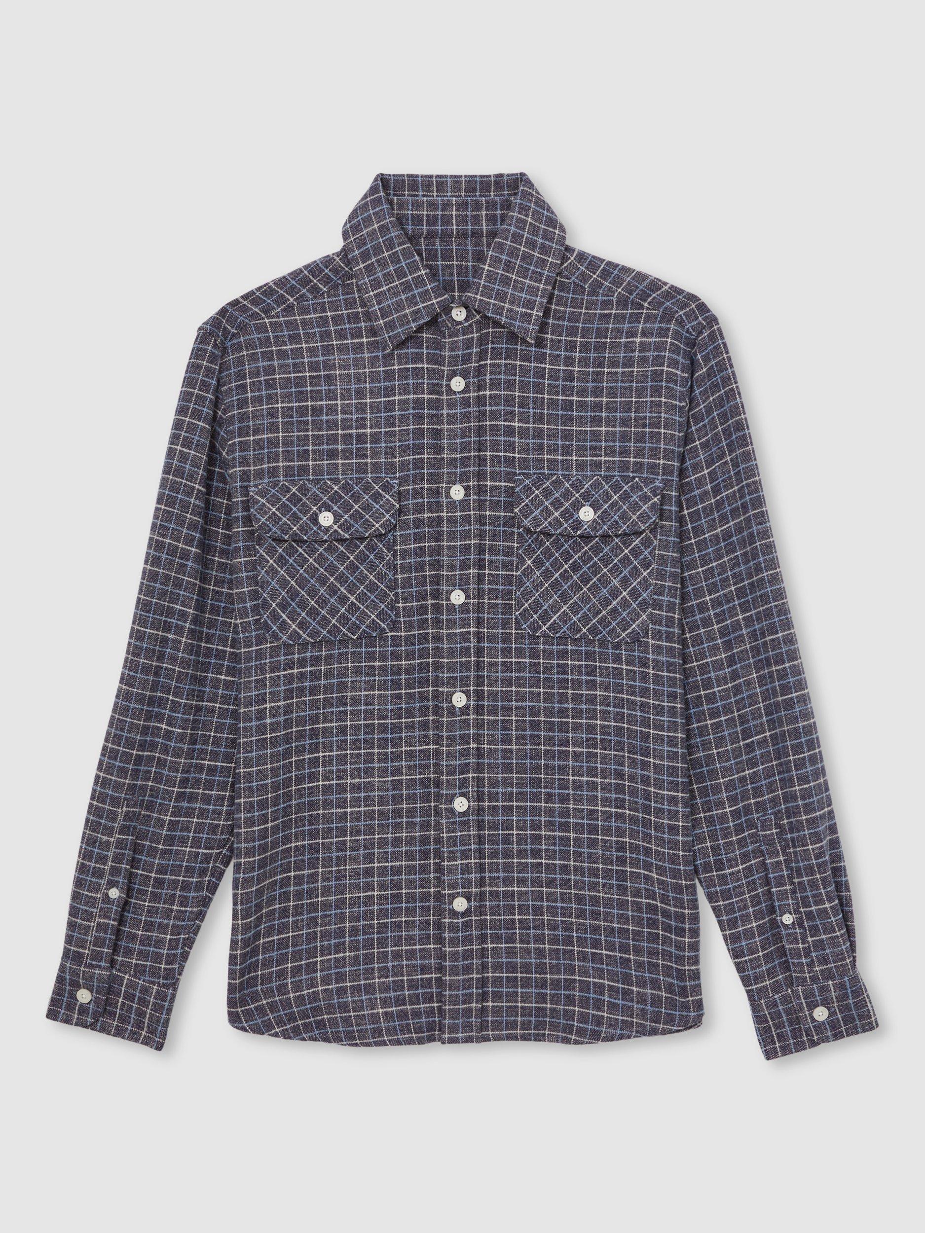 Product image 3 of 5, which shows Reiss Calvert Long Sleeve Checked Shirt, Indigo Blue, XS