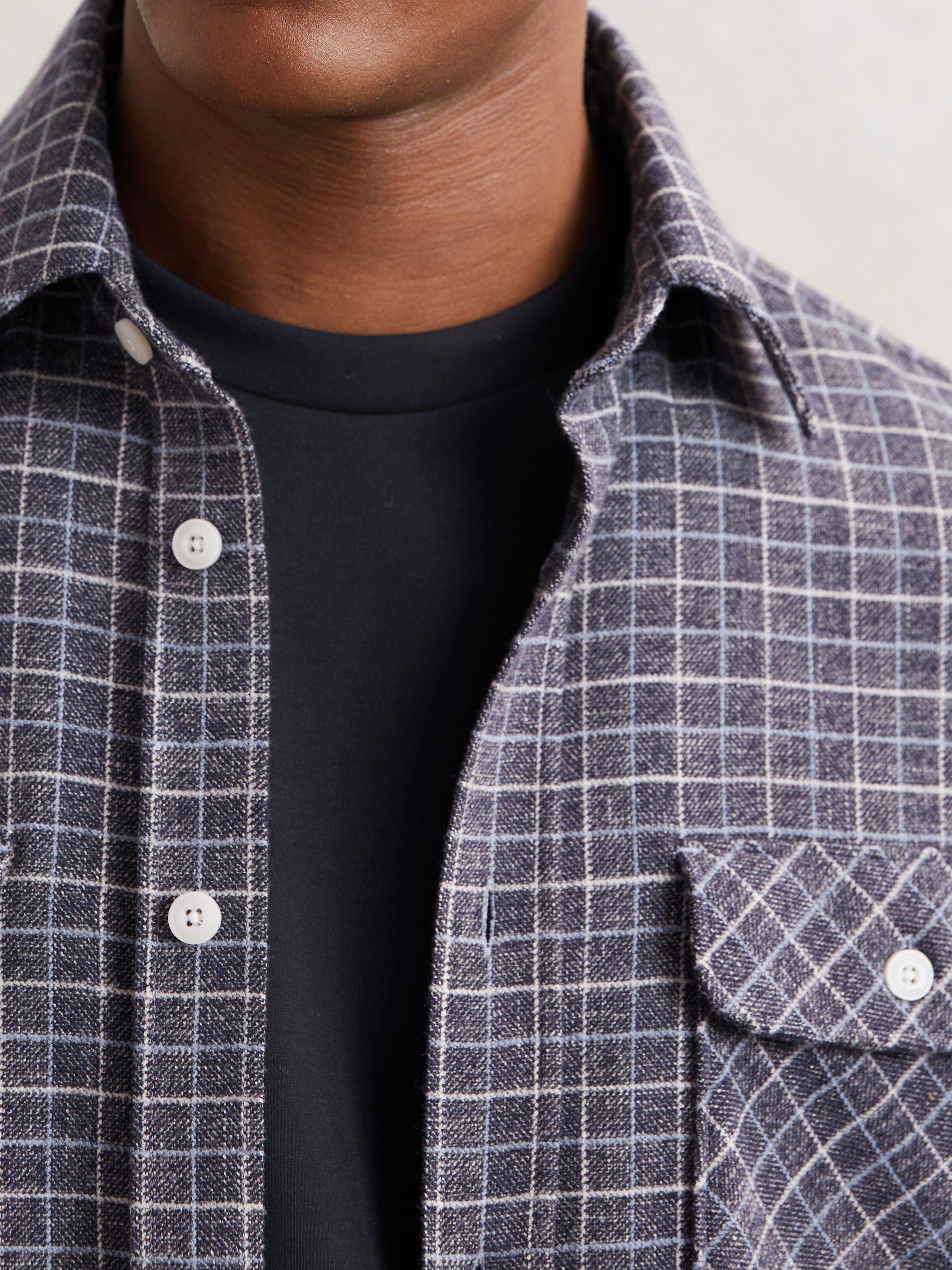 Product image 5 of 5, which shows Reiss Calvert Long Sleeve Checked Shirt, Indigo Blue, XS