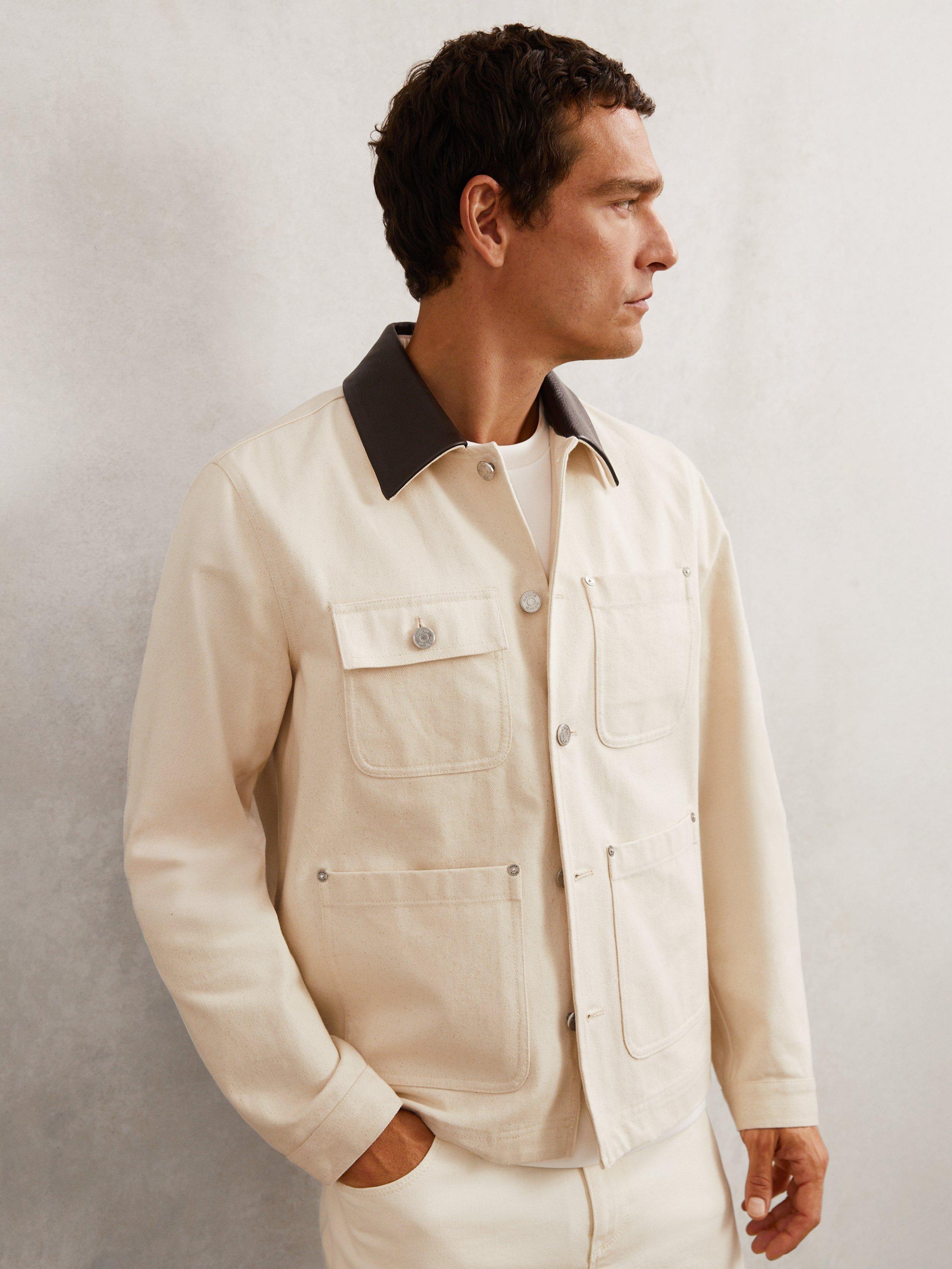 Product image 2 of 5, which shows Reiss Clapper Cotton Regular Fit Overshirt, Off White, L