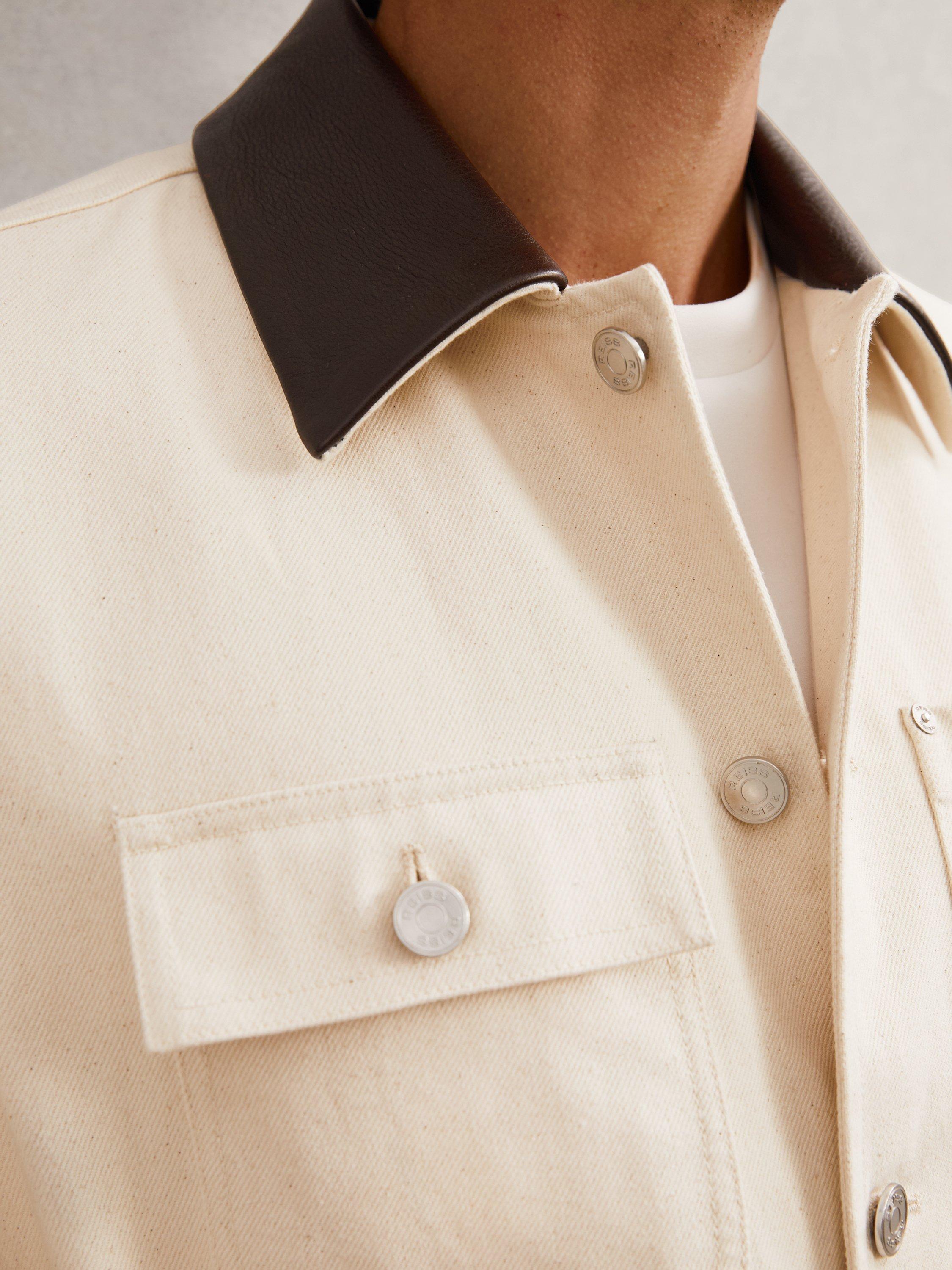 Product image 4 of 5, which shows Reiss Clapper Cotton Regular Fit Overshirt, Off White, L