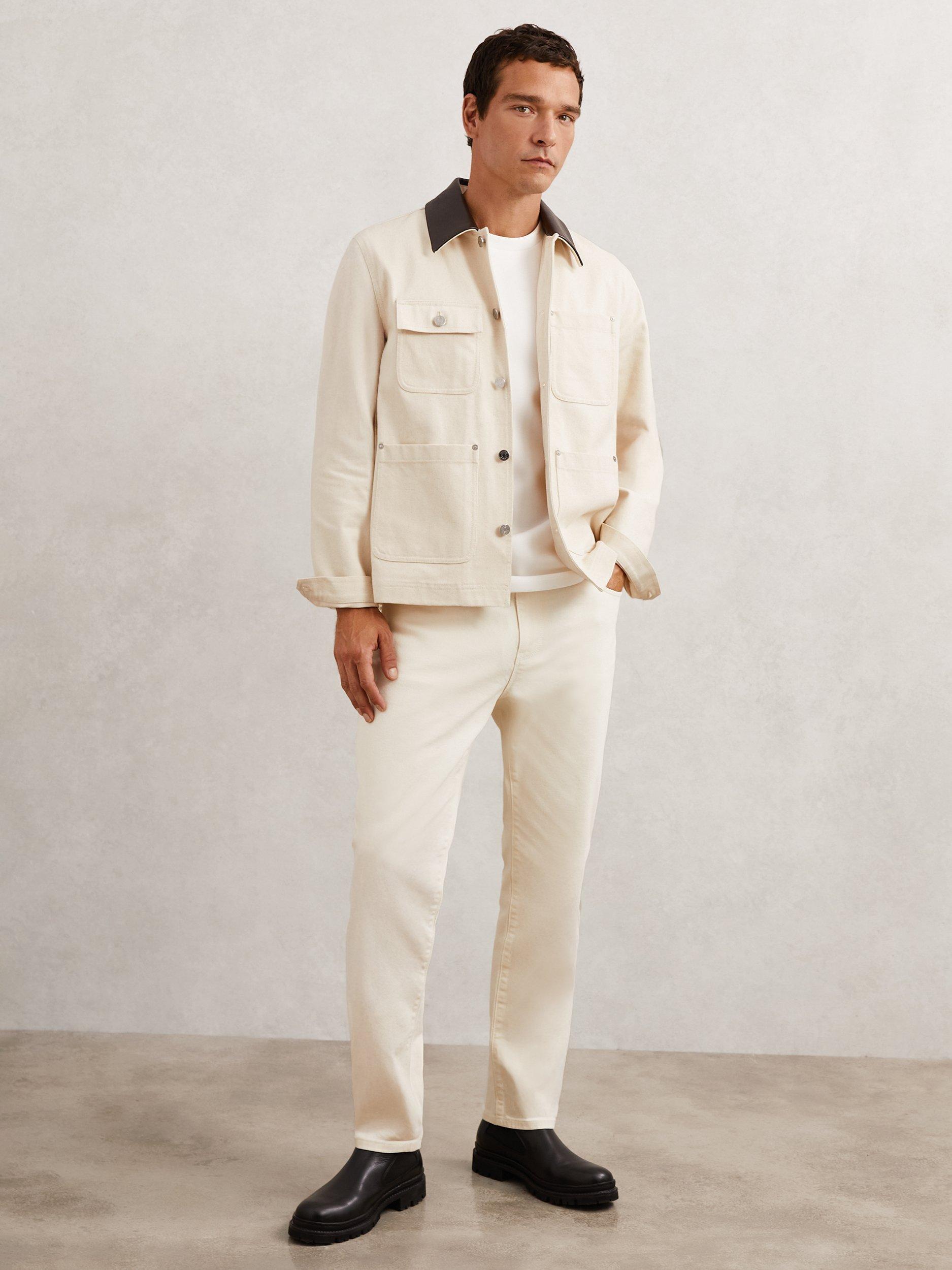 Product image 5 of 5, which shows Reiss Clapper Cotton Regular Fit Overshirt, Off White, L