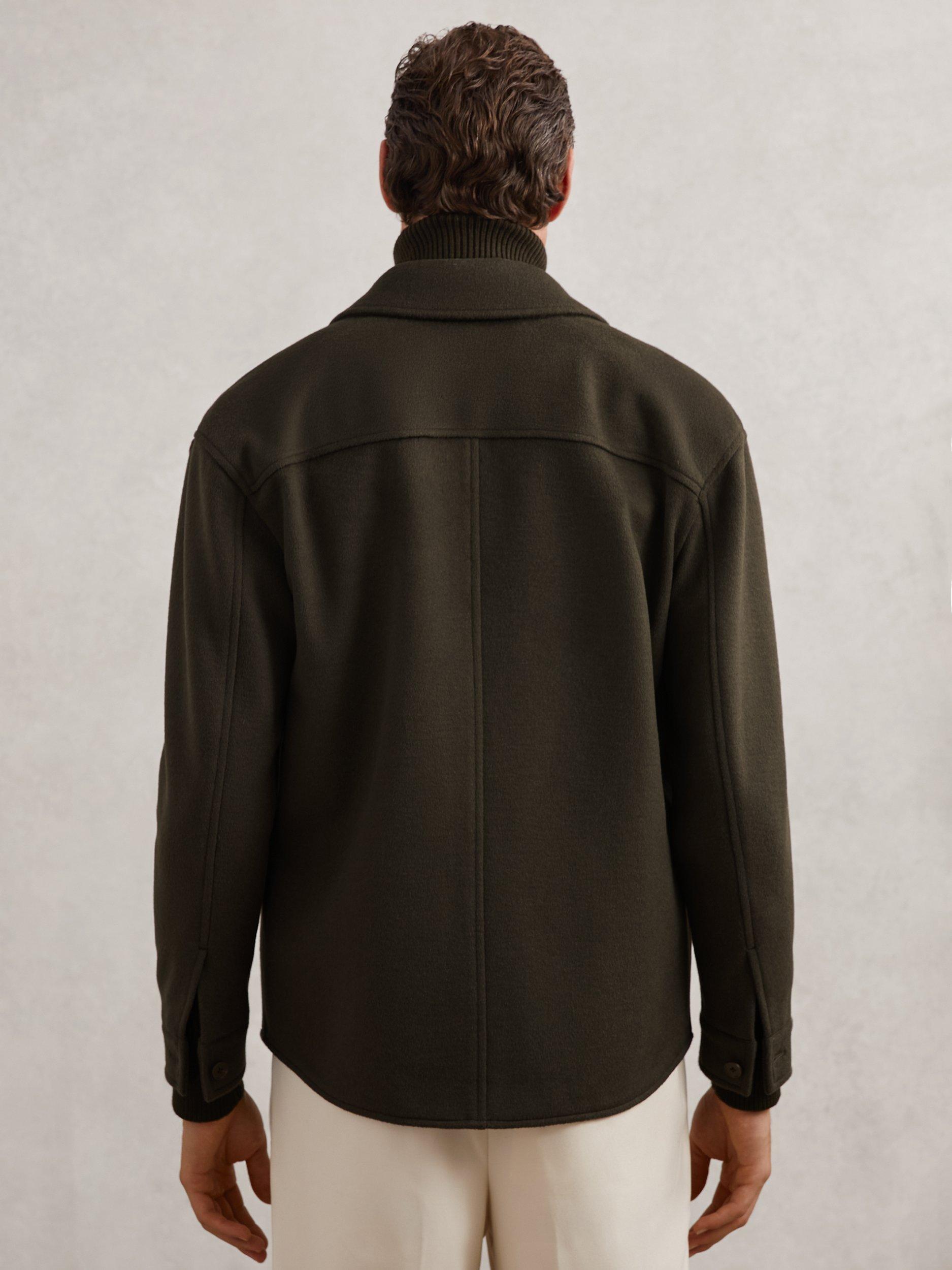 Product image 2 of 5, which shows Reiss Liam Wool Blend Overshirt, Khaki Green, L