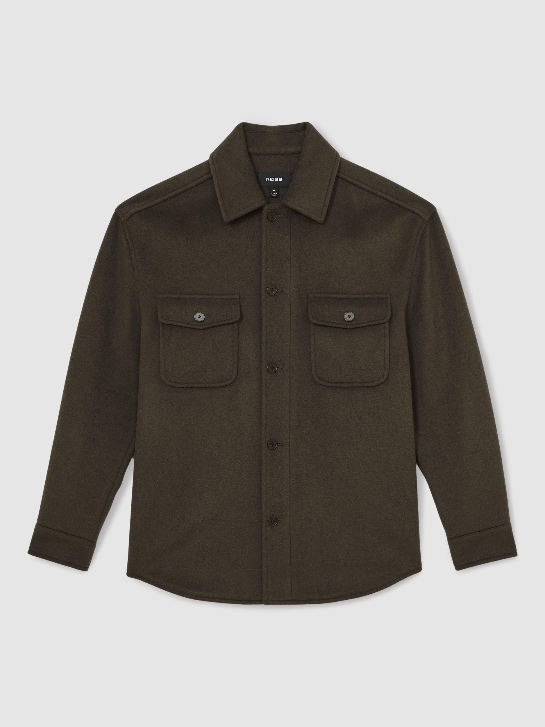 Product image 3 of 5, which shows Reiss Liam Wool Blend Overshirt, Khaki Green, L