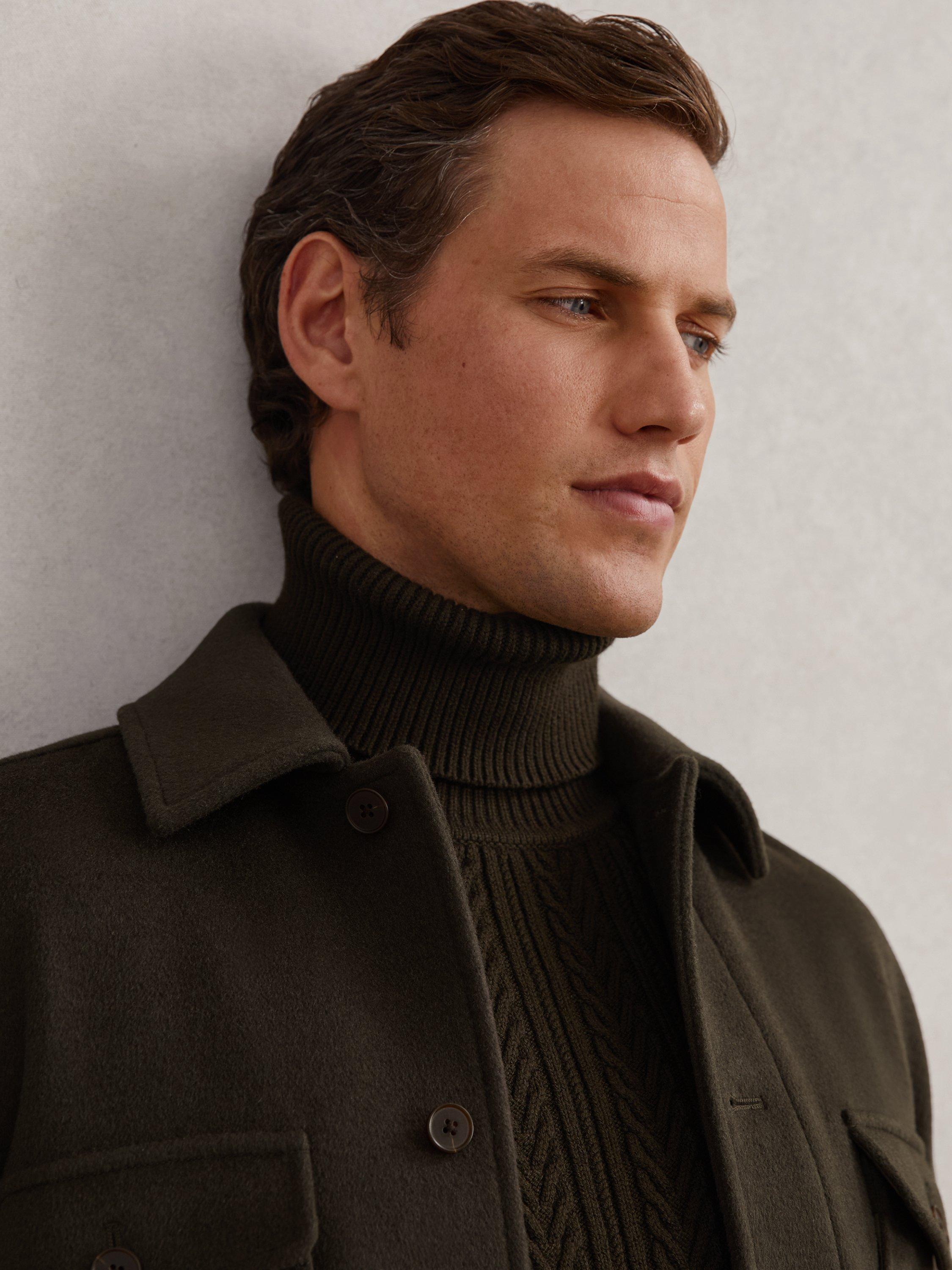 Product image 5 of 5, which shows Reiss Liam Wool Blend Overshirt, Khaki Green, L