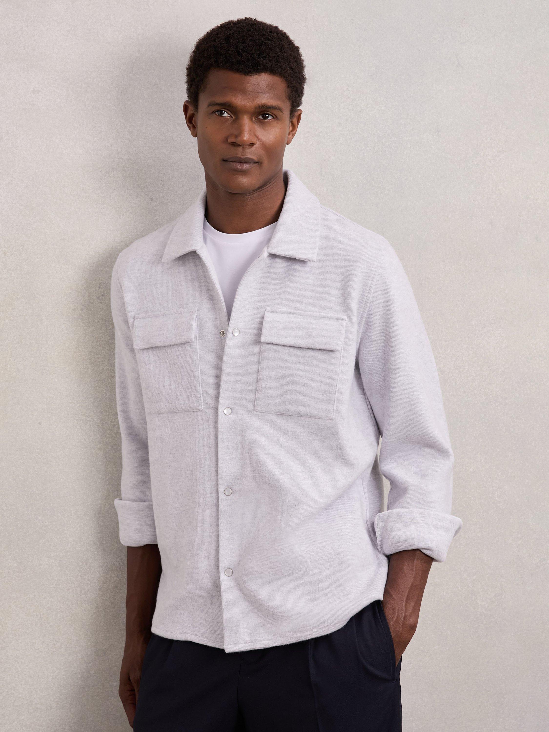 Product image 1 of 5, which shows Reiss Maxwell Overshirt, Grey Marl, XS