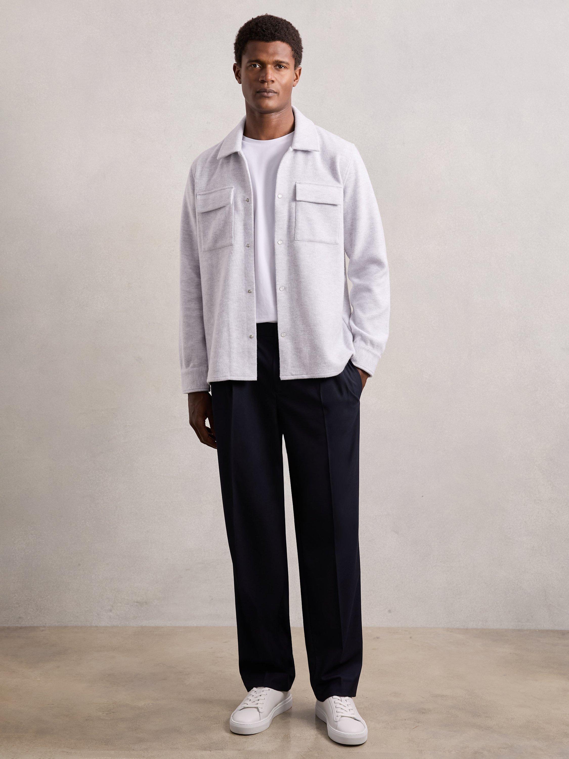 Product image 5 of 5, which shows Reiss Maxwell Overshirt, Grey Marl, XS