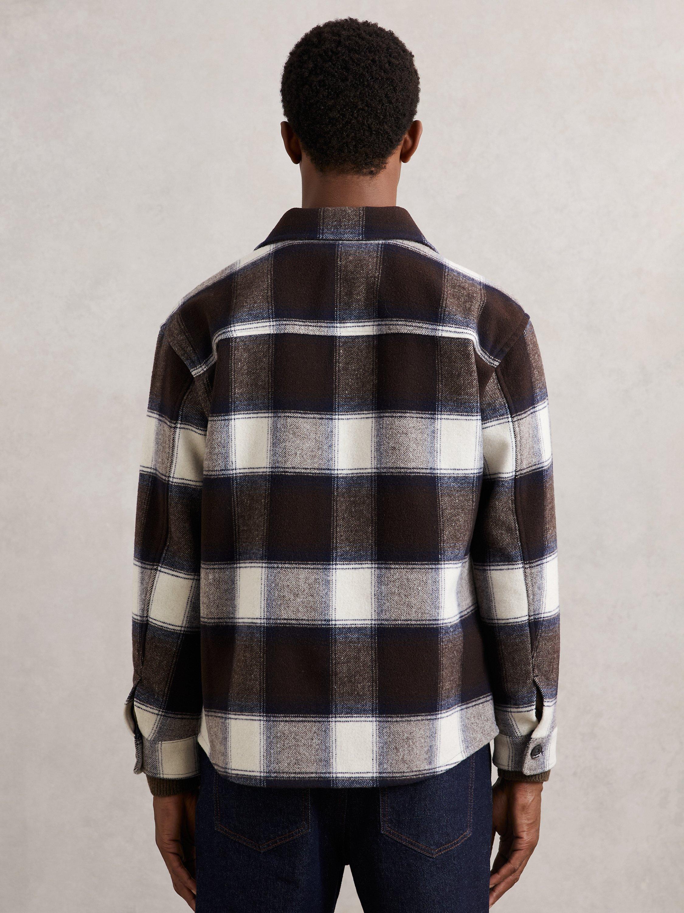 Product image 2 of 5, which shows Reiss McFadden Wool Blend Regular Fit Check Overshirt, Navy/Multi, XS