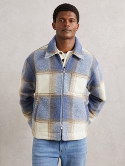 Reiss Morton Zip Front Check Jacket, Stone/Blue, Stone/Blue