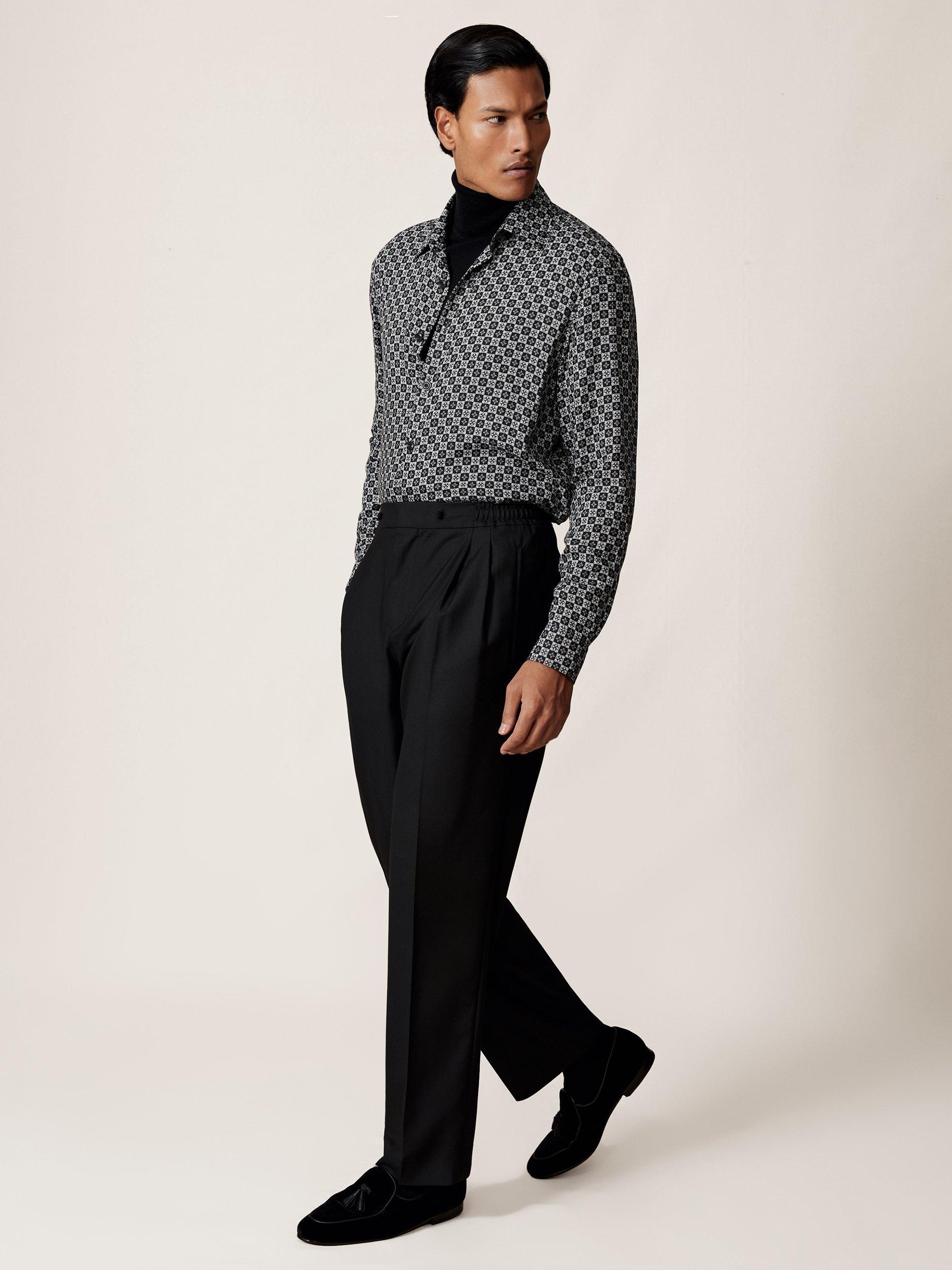 Product image 1 of 5, which shows Reiss Nix Geometric Shirt, Black, XS