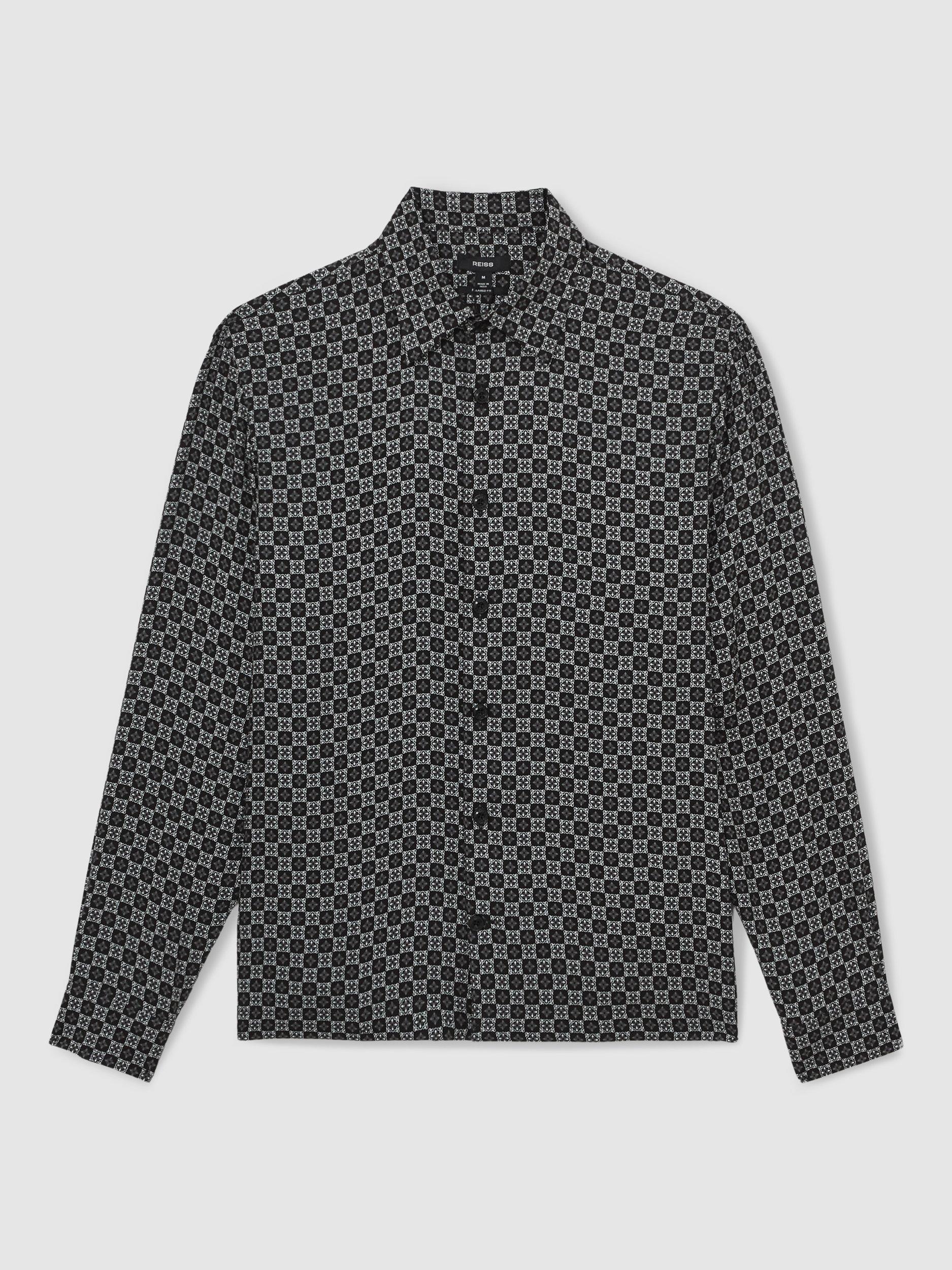 Product image 3 of 5, which shows Reiss Nix Geometric Shirt, Black, XS