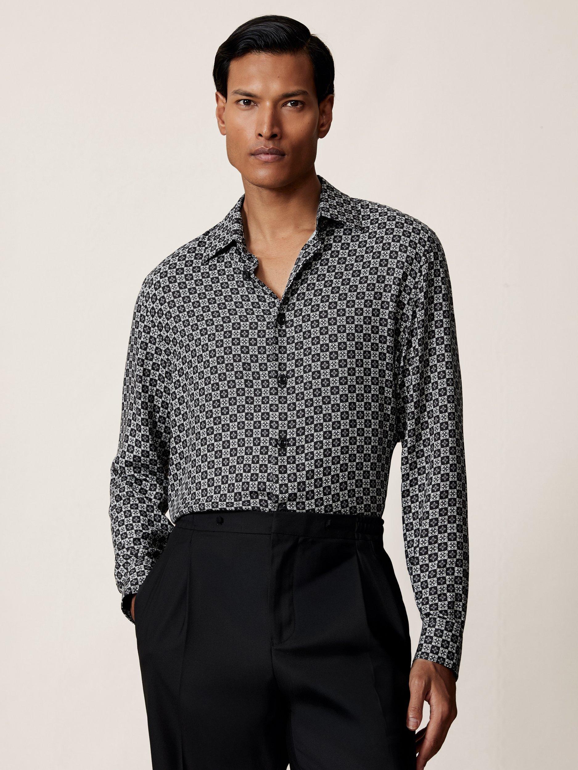 Product image 4 of 5, which shows Reiss Nix Geometric Shirt, Black, XS