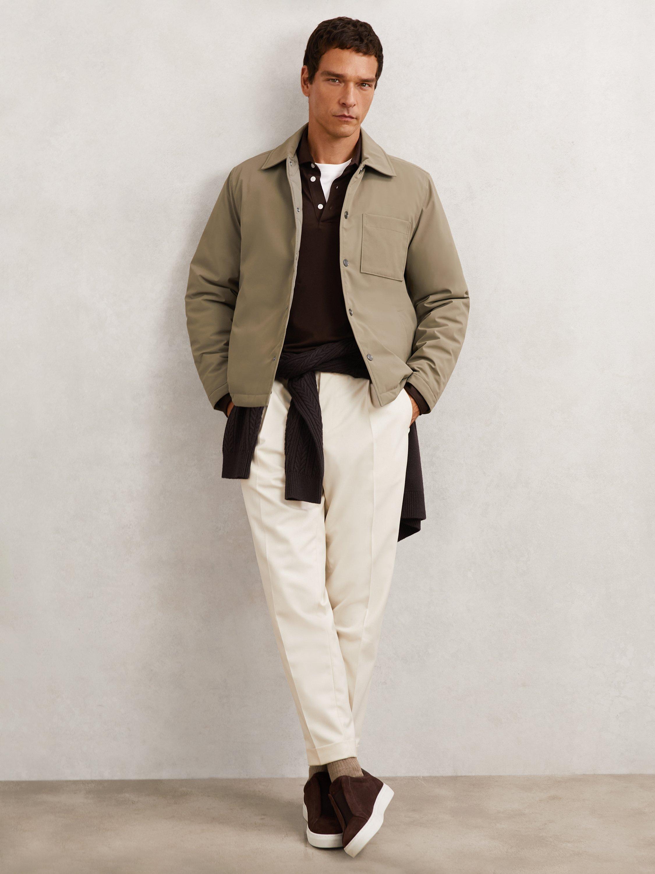 Product image 1 of 5, which shows Reiss Parker Overshirt, Olive Green, M