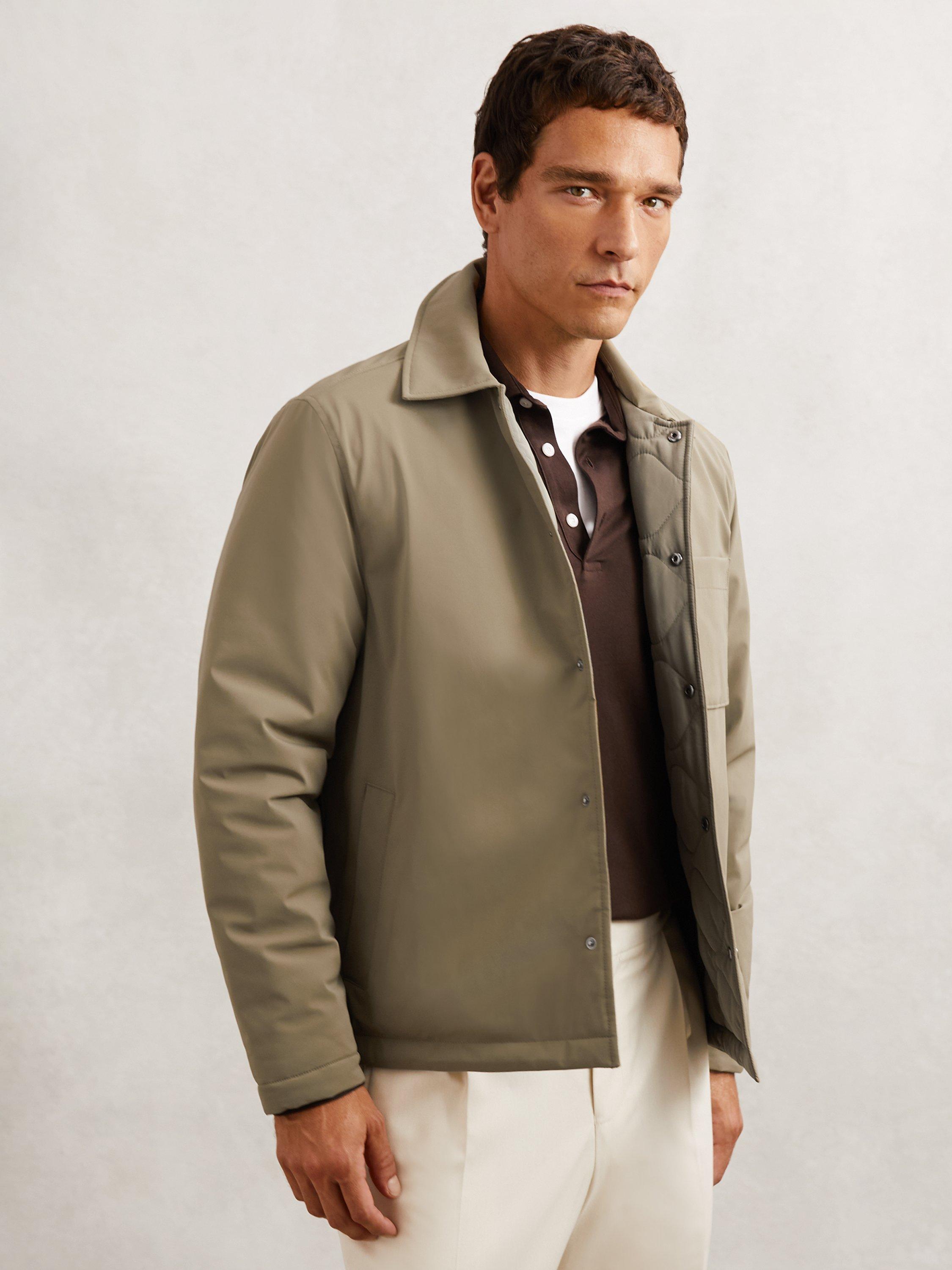 Product image 2 of 5, which shows Reiss Parker Overshirt, Olive Green, M