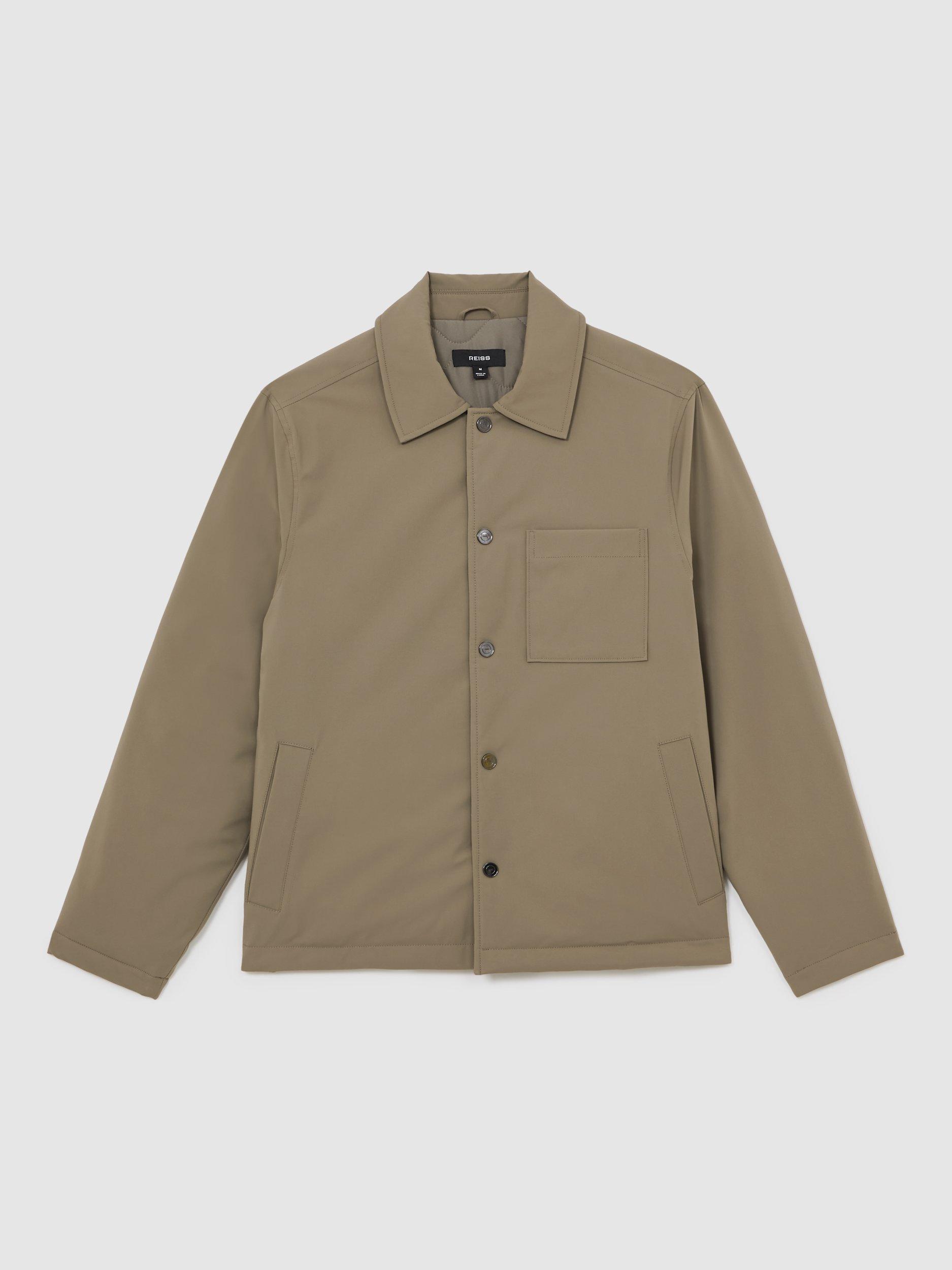 Product image 3 of 5, which shows Reiss Parker Overshirt, Olive Green, M