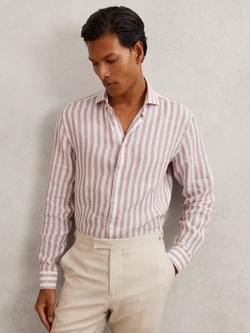 Reiss Ruban Striped Linen Cutaway Collar Regular Fit Shirt, Dusty Rose/White, Dusty Rose /White