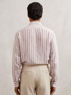 Reiss Ruban Striped Linen Cutaway Collar Regular Fit Shirt, Dusty Rose/White - view 2, Dusty Rose /White