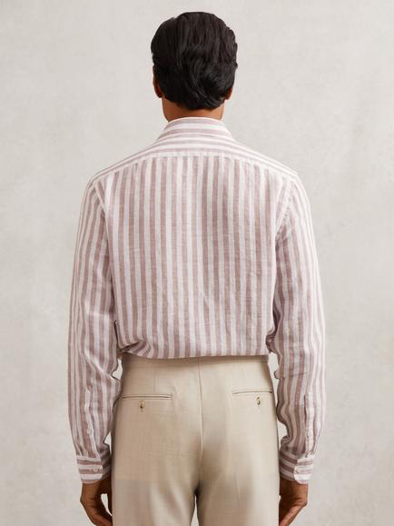 Reiss Ruban Striped Linen Cutaway Collar Regular Fit Shirt, Dusty Rose/White - view 2, Dusty Rose /White