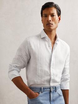Reiss Ruban Linen Cutaway Collar Regular Fit Shirt, Pale Blue/White, Pale Blue/White