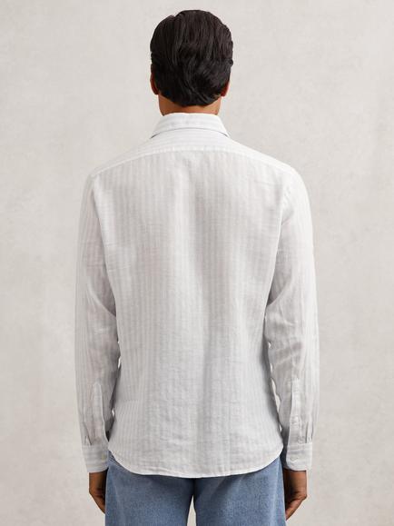 Reiss Ruban Linen Cutaway Collar Regular Fit Shirt, Pale Blue/White - view 2, Pale Blue/White