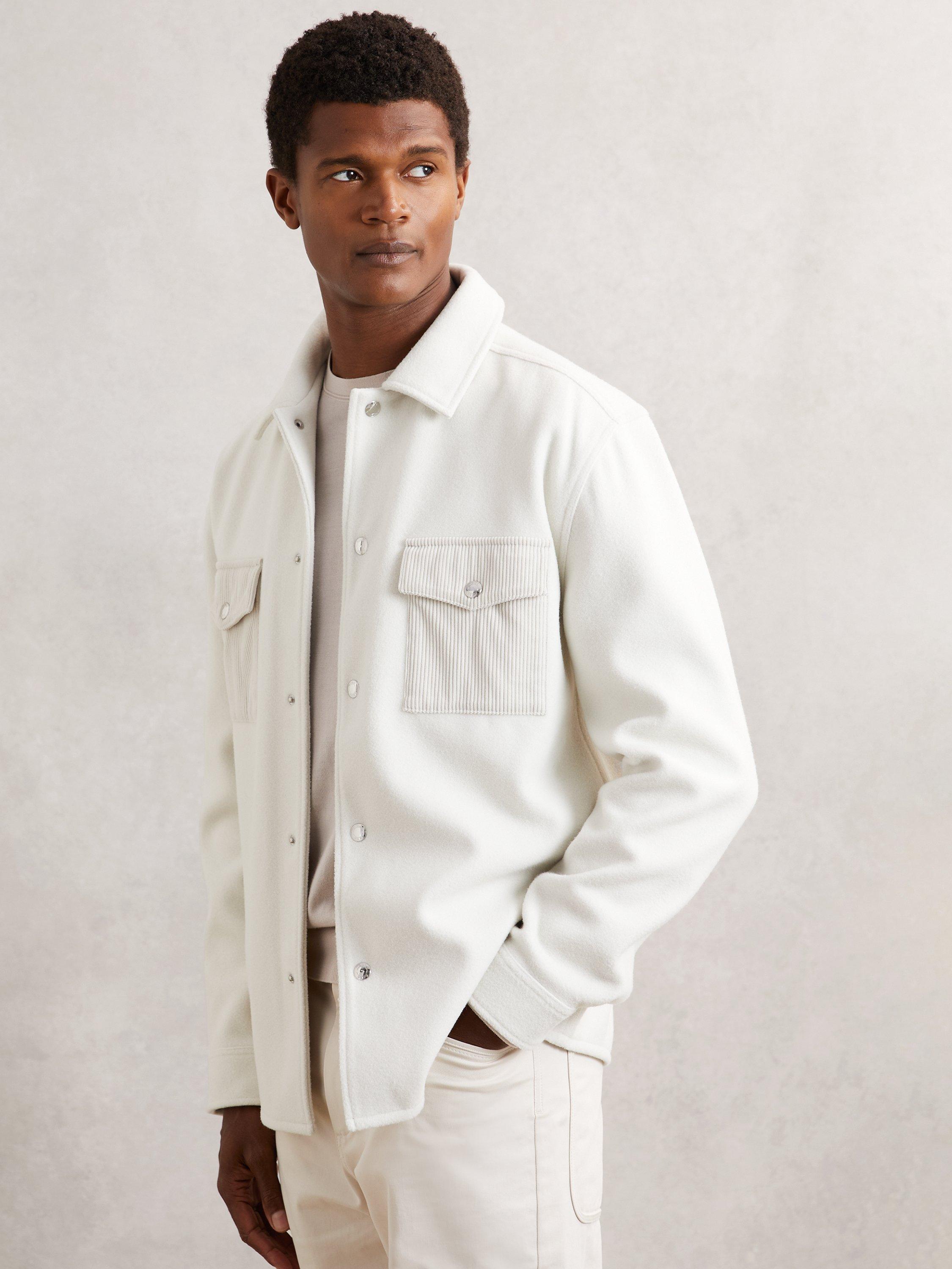 Product image 1 of 5, which shows Reiss Scott Overshirt, Off White, S