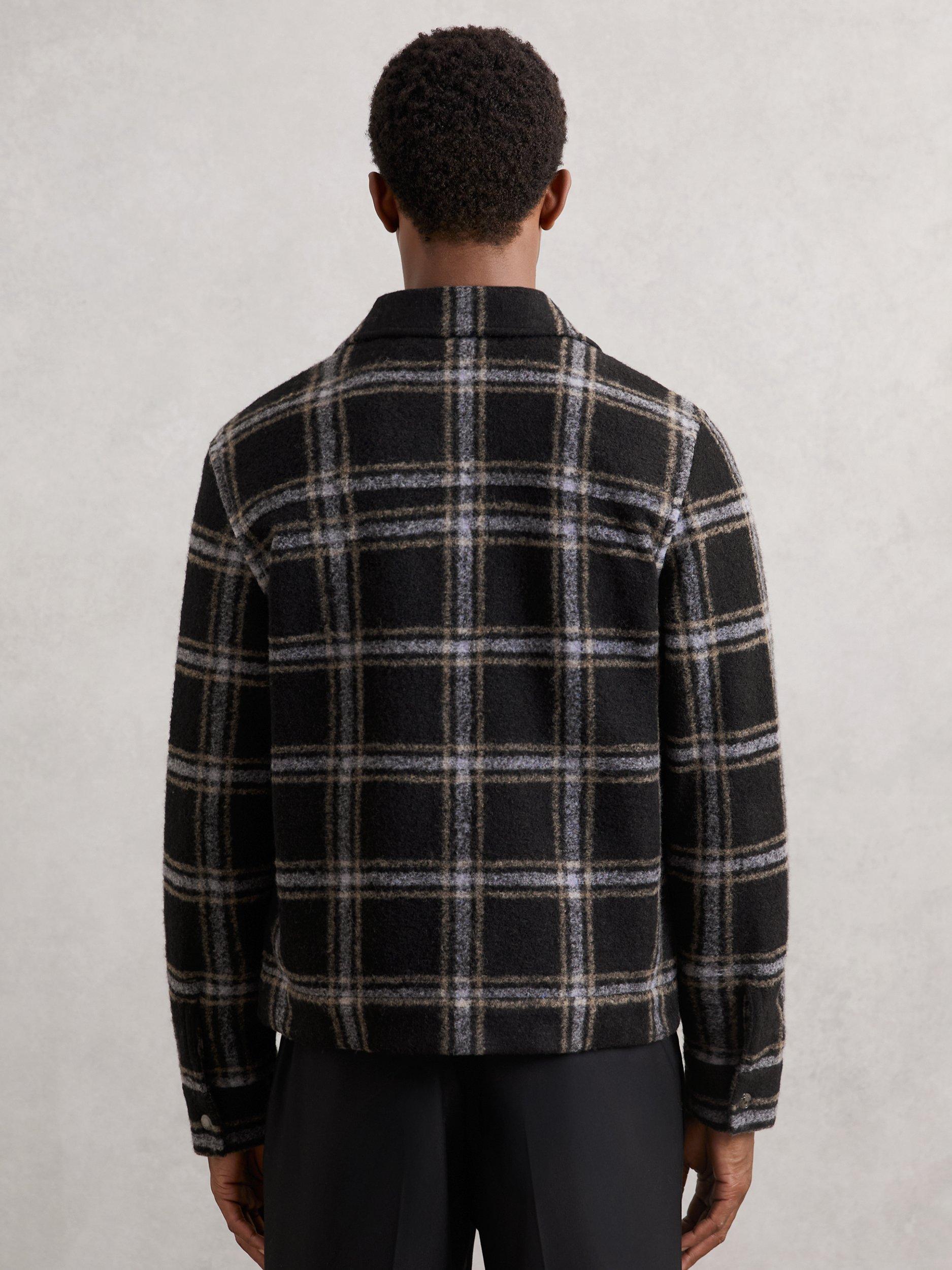 Product image 2 of 5, which shows Reiss Varena Zip Front Check Overshirt, Navy, XS