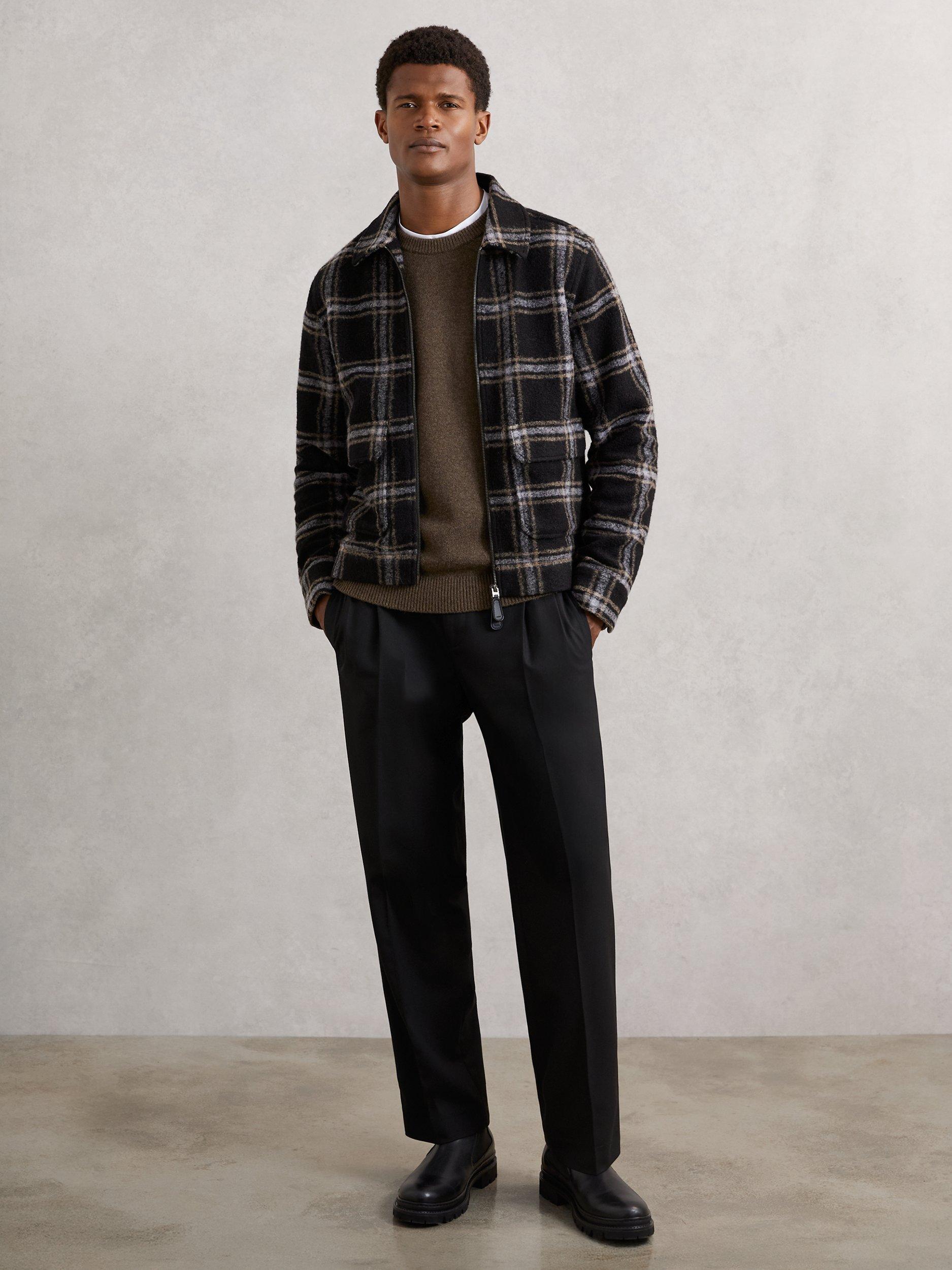 Product image 4 of 5, which shows Reiss Varena Zip Front Check Overshirt, Navy, XS