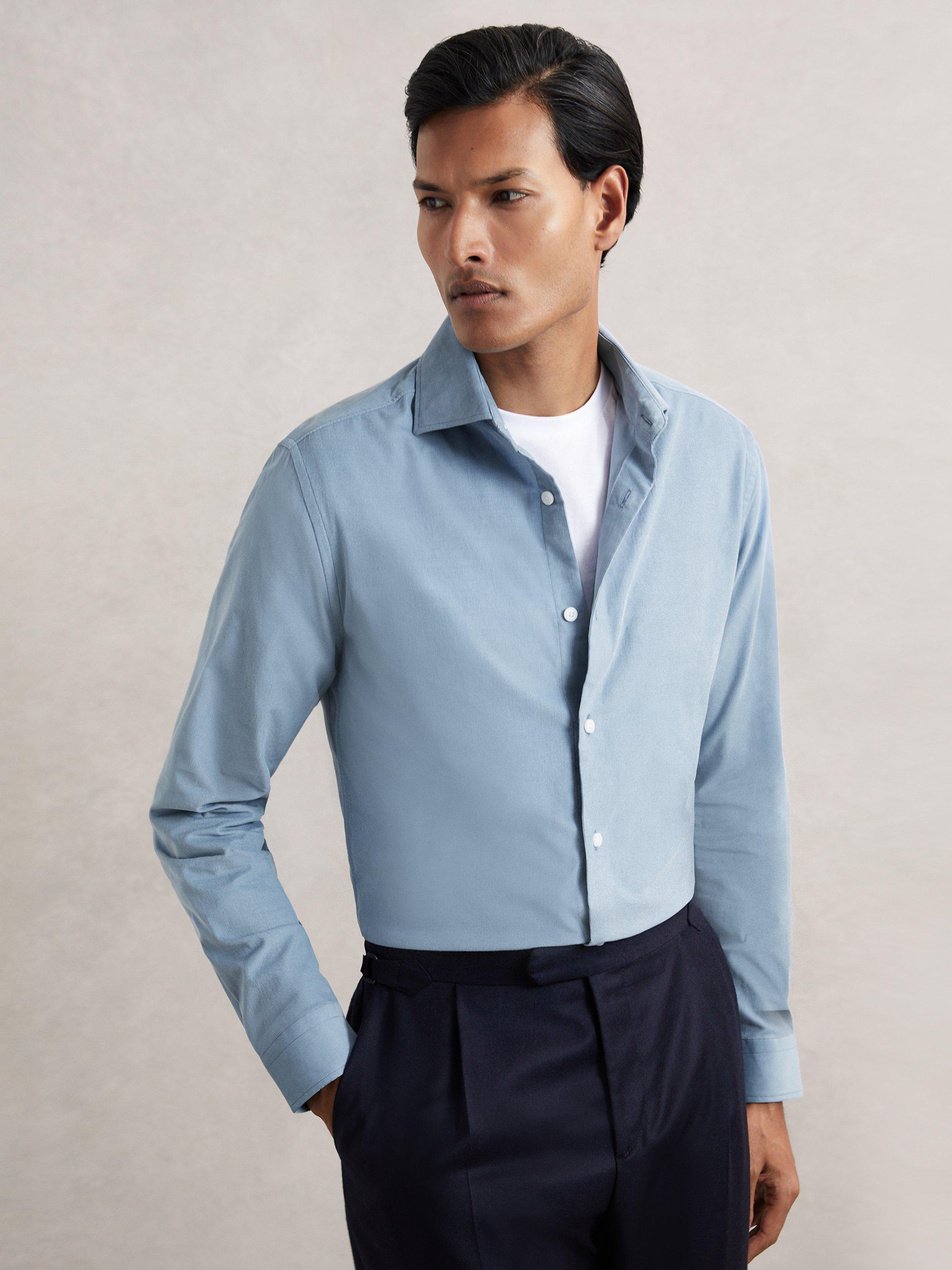 Product image 1 of 5, which shows Reiss Velma Corduroy Shirt, Airforce Blue, XS