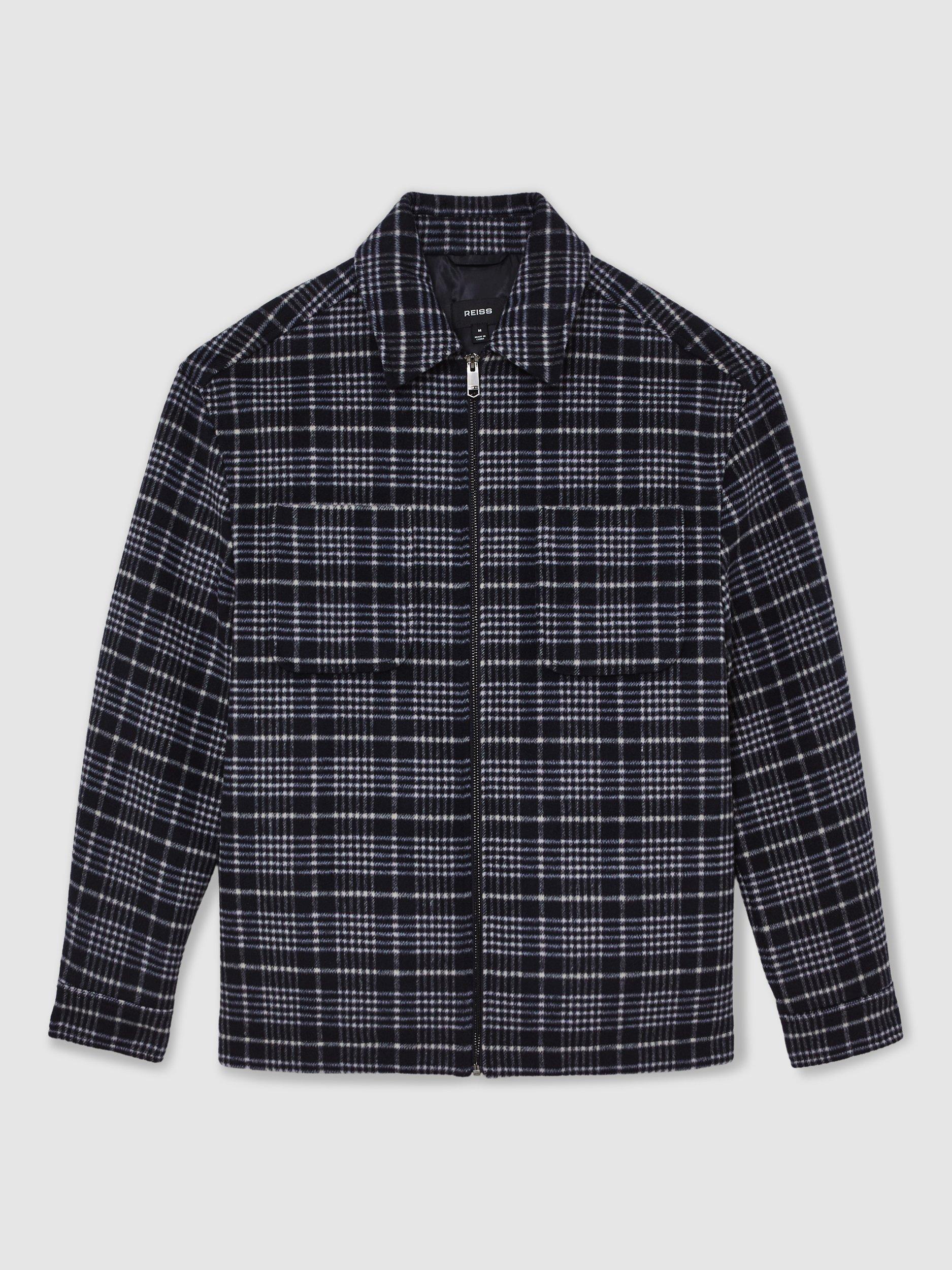Product image 3 of 5, which shows Reiss Vitarli Check Wool Blend Overshirt, Blue, XS