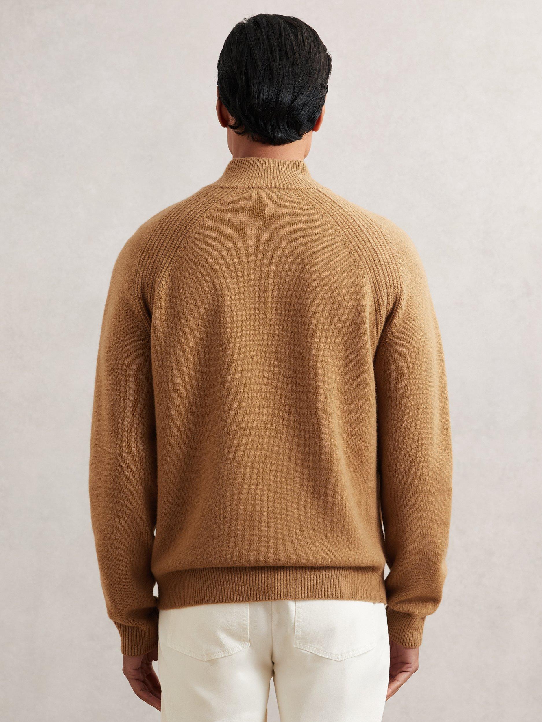 Product image 2 of 5, which shows Reiss Charming Wool Rich Zip Neck Jumper, Camel, S