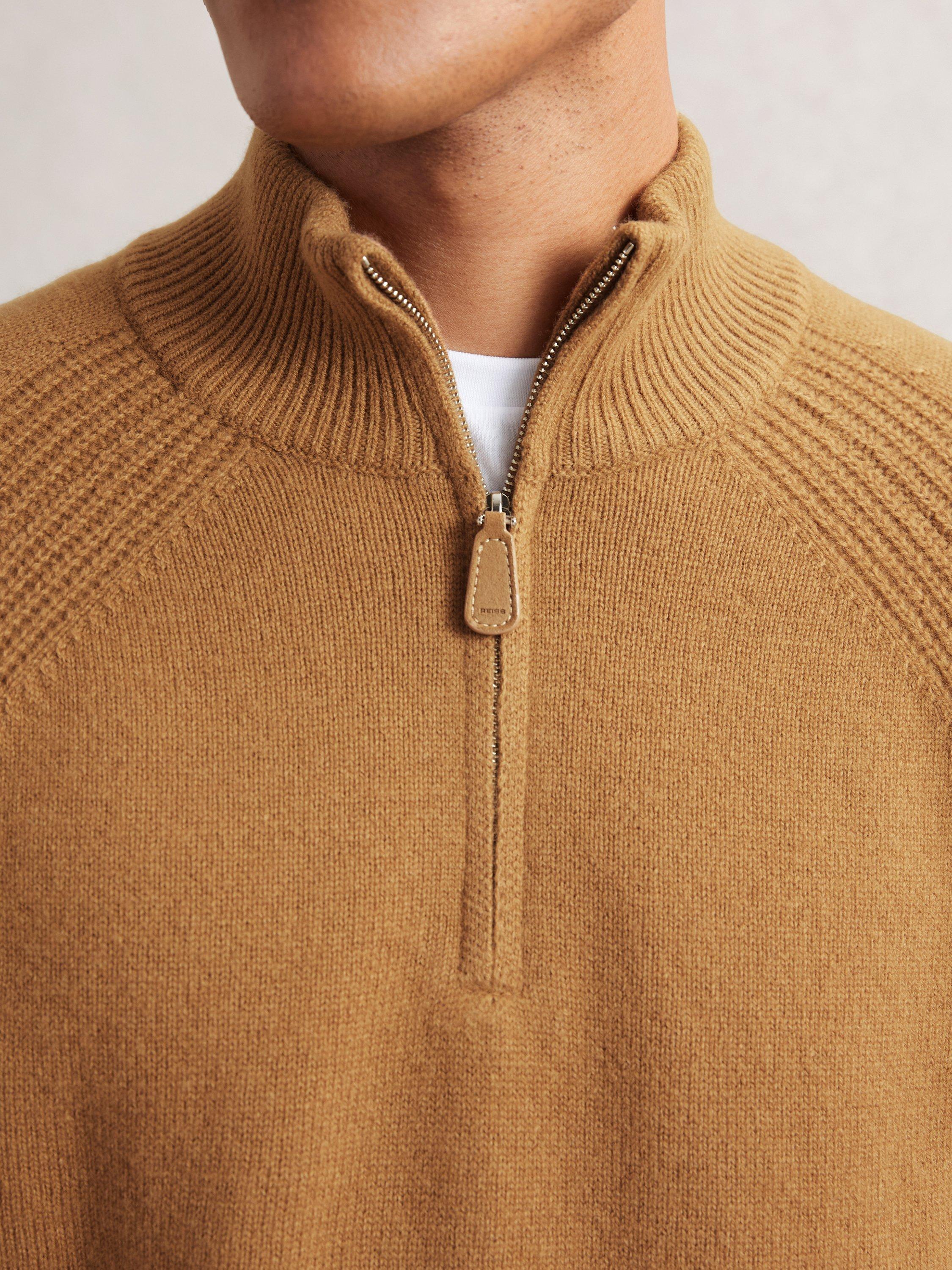 Product image 4 of 5, which shows Reiss Charming Wool Rich Zip Neck Jumper, Camel, S