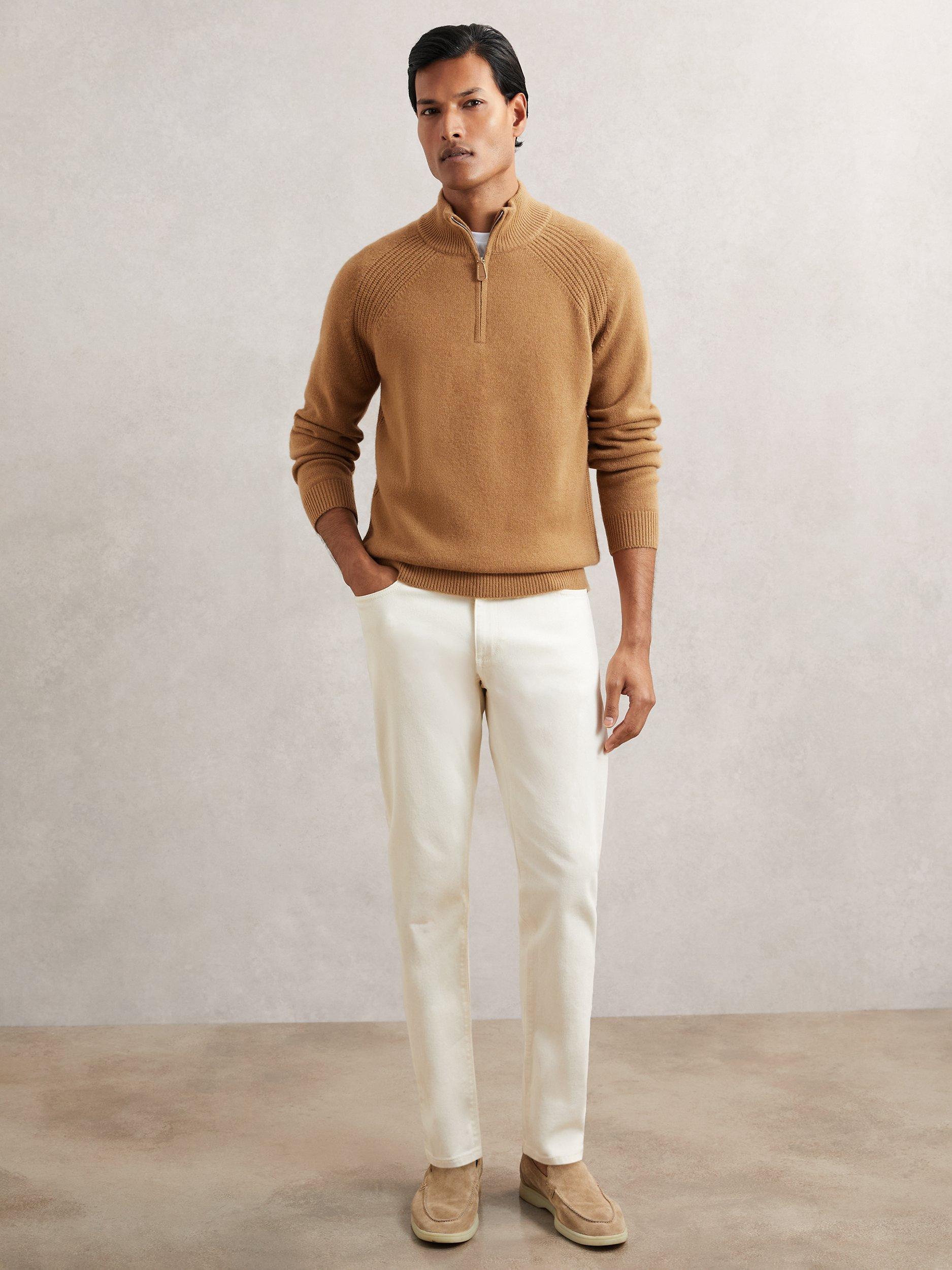 Product image 5 of 5, which shows Reiss Charming Wool Rich Zip Neck Jumper, Camel, S