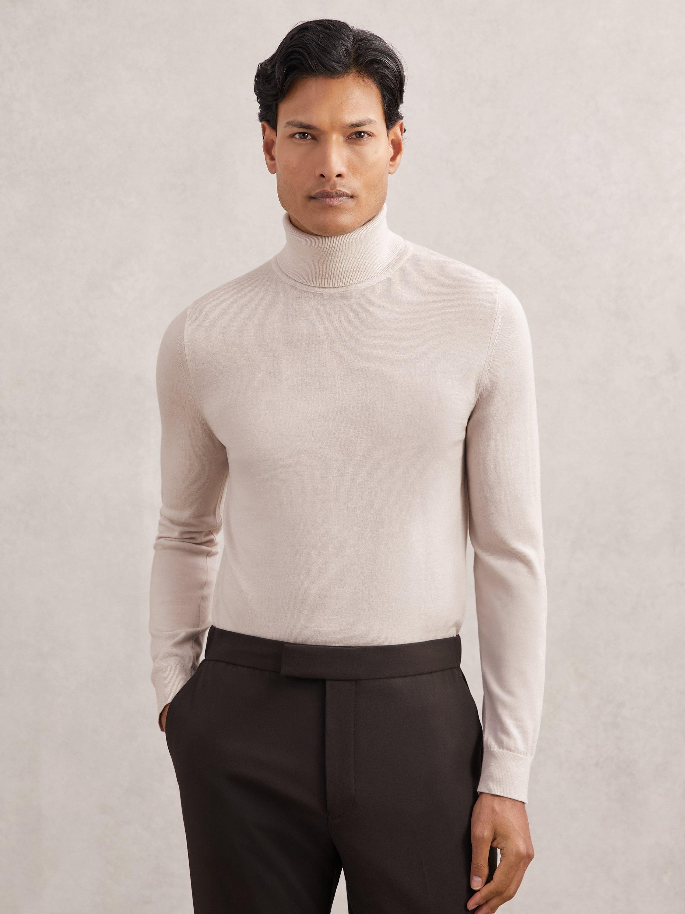 Product image 1 of 5, which shows Reiss Caine Roll Neck Jumper, Beige, XS
