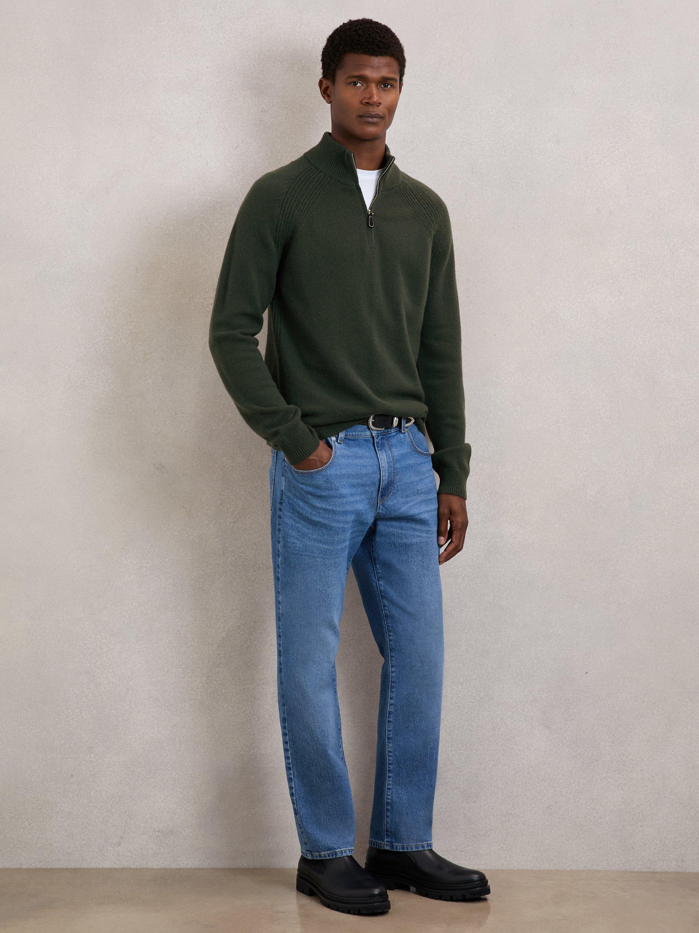 Product image 4 of 5, which shows Reiss Charming Wool Rich Zip Neck Jumper, Forest Green, XS