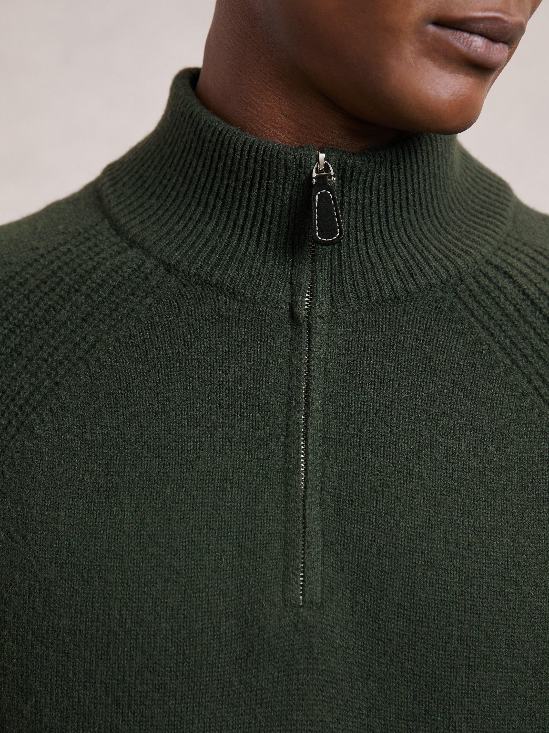 Product image 5 of 5, which shows Reiss Charming Wool Rich Zip Neck Jumper, Forest Green, XS
