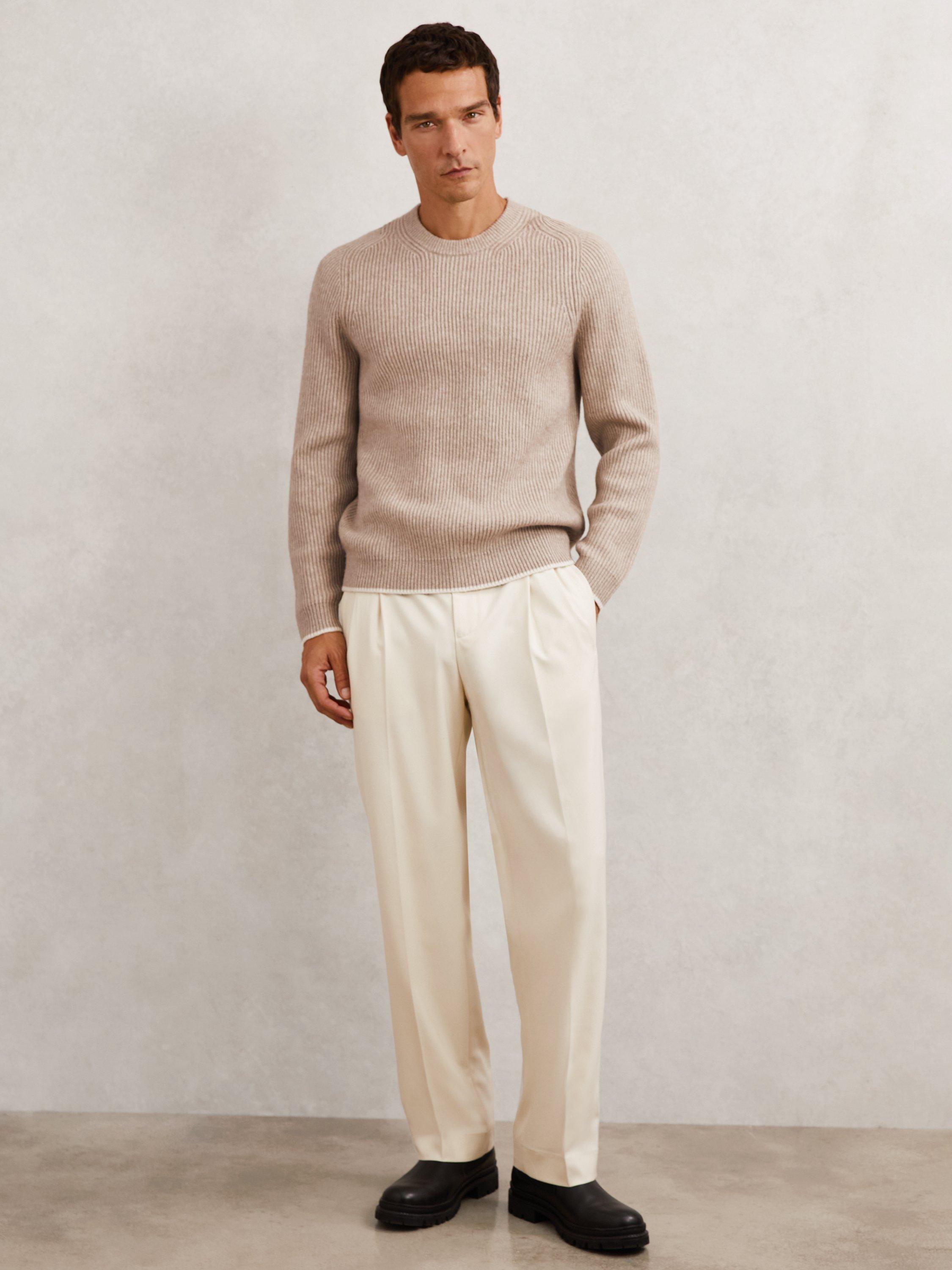 Product image 2 of 5, which shows Reiss Crammond Ribbed Jumper, Oatmeal Brown, S