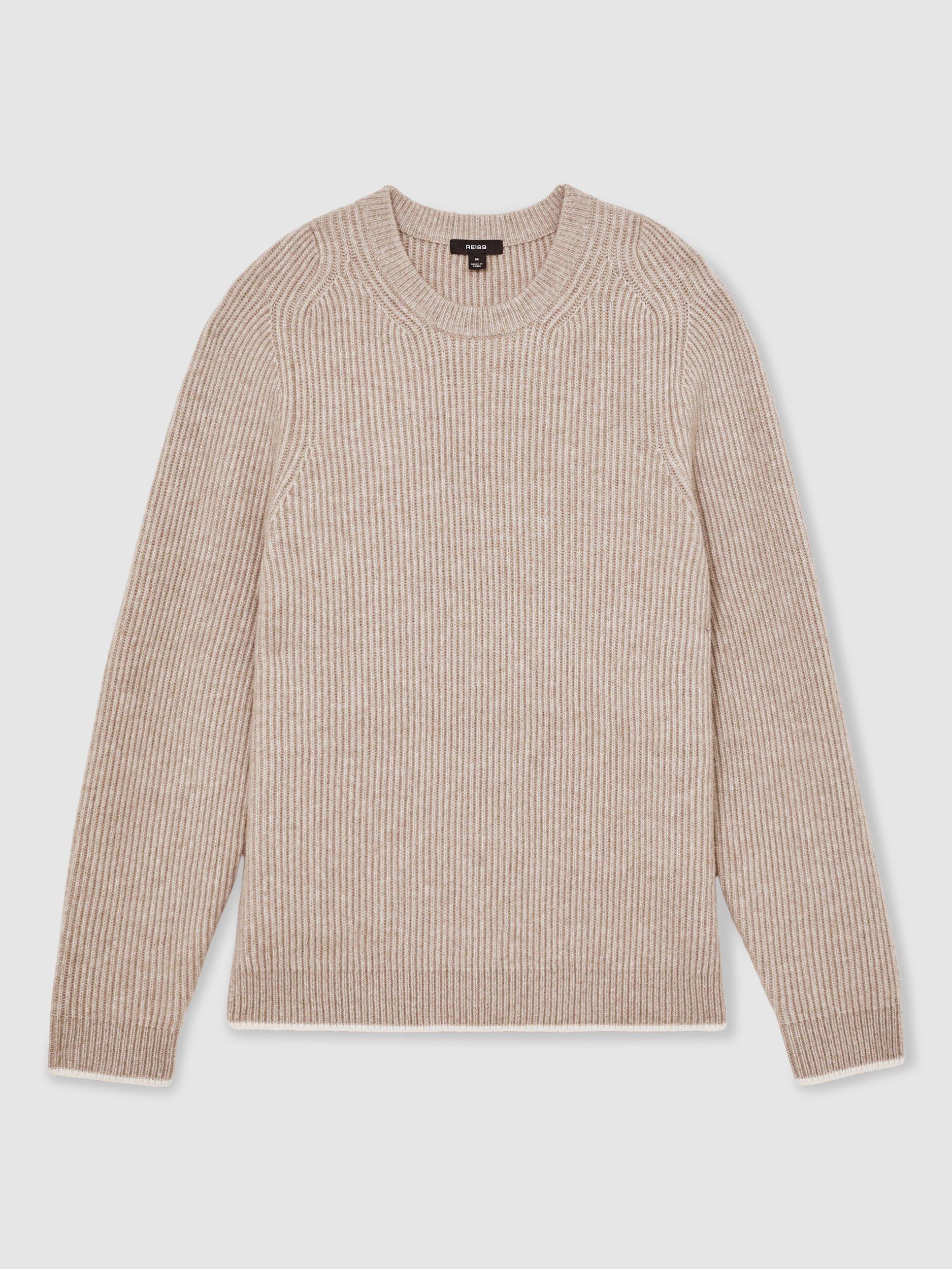 Product image 3 of 5, which shows Reiss Crammond Ribbed Jumper, Oatmeal Brown, S