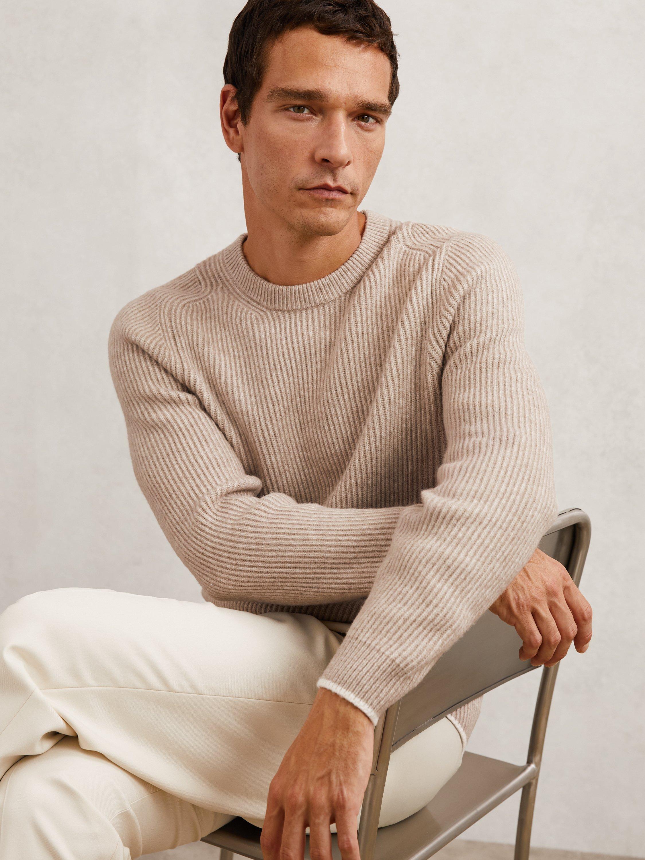 Product image 4 of 5, which shows Reiss Crammond Ribbed Jumper, Oatmeal Brown, S