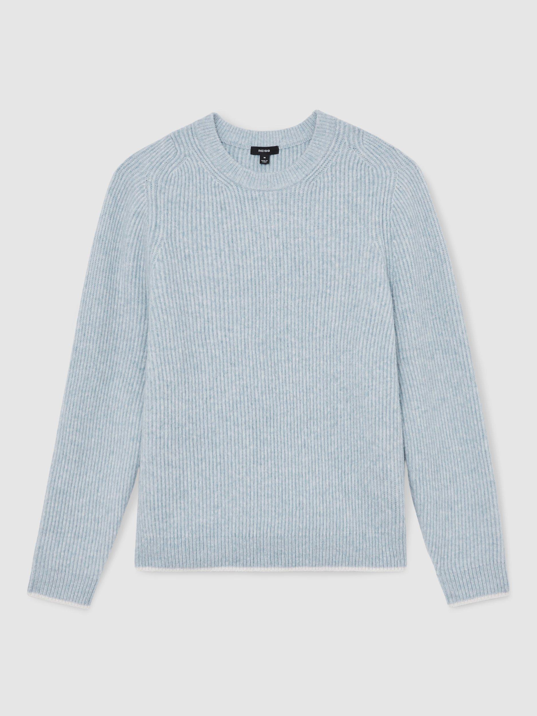 Product image 3 of 5, which shows Reiss Crammond Ribbed Jumper, Soft Blue, S