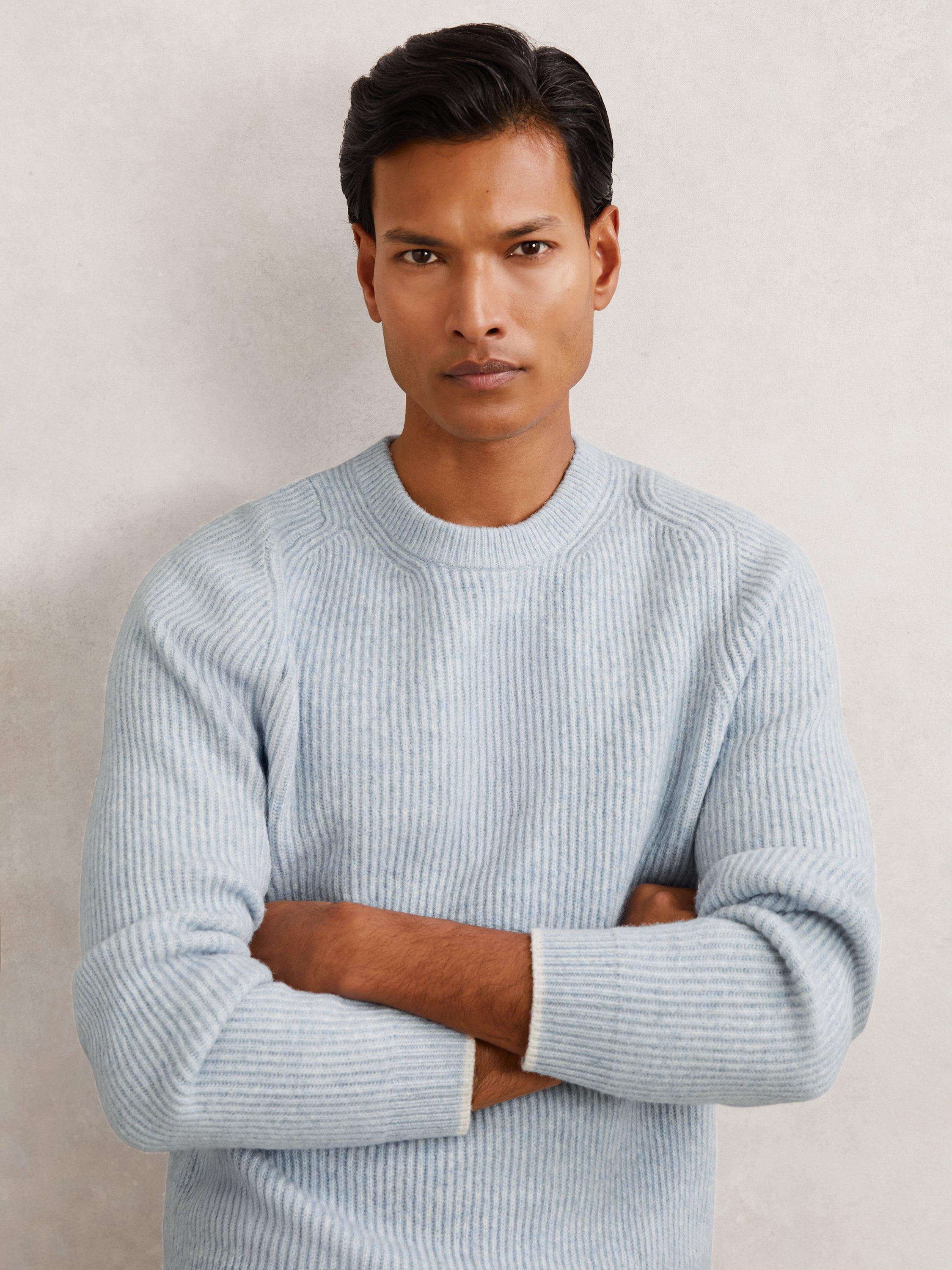 Product image 4 of 5, which shows Reiss Crammond Ribbed Jumper, Soft Blue, S