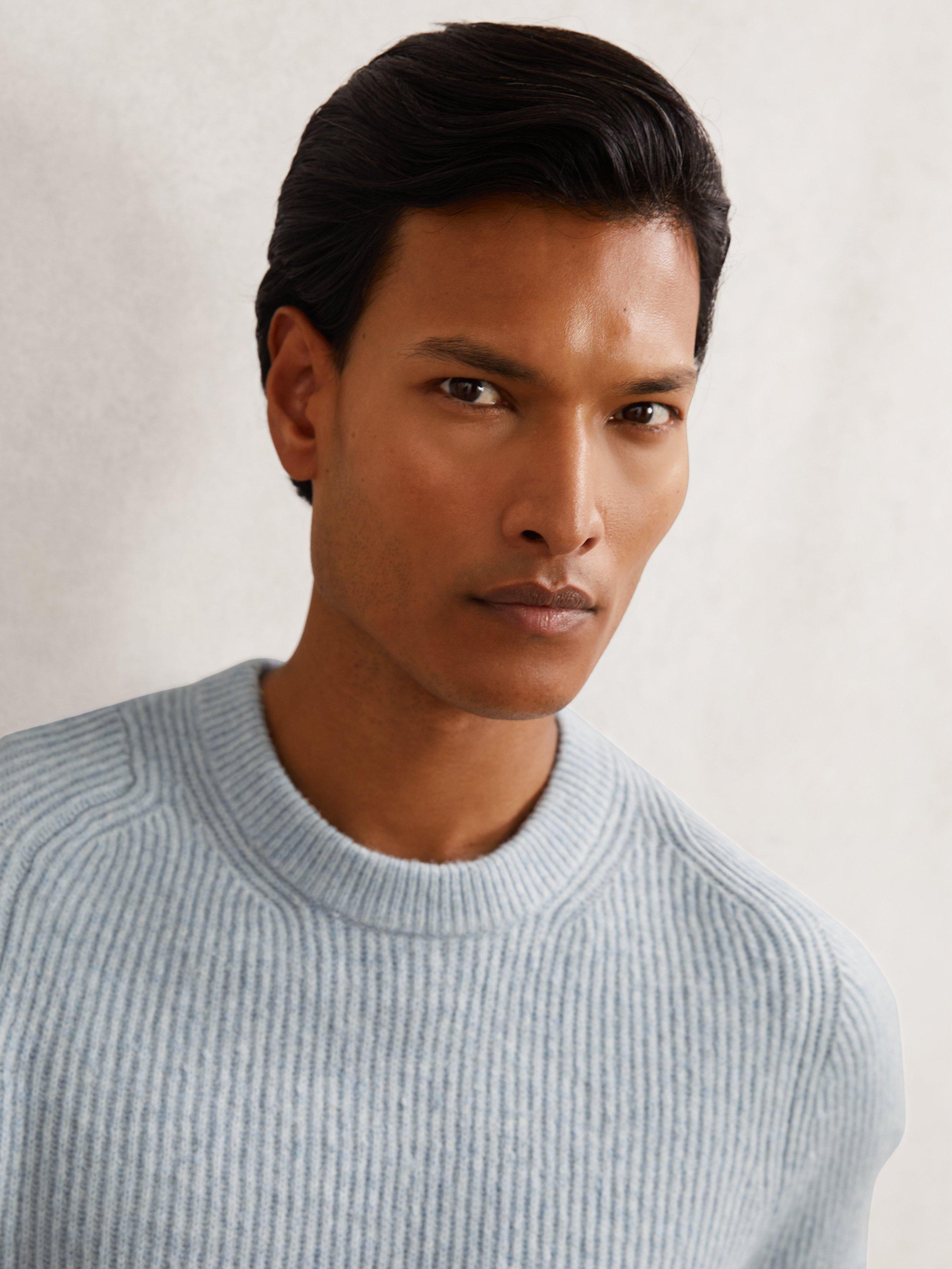 Product image 5 of 5, which shows Reiss Crammond Ribbed Jumper, Soft Blue, S
