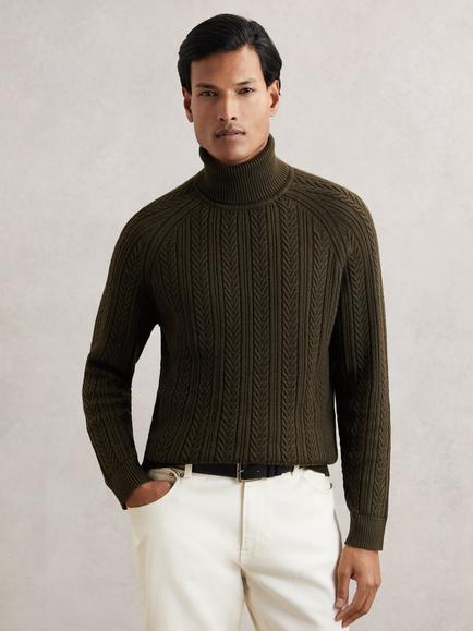 Reiss Dartford Roll Neck Jumper, Dark Olive Green, Dark Olive Green