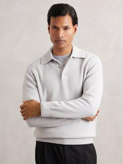 Reiss Deansgate Long Sleeve Wool Cashmere Blend Polo Shirt, Ice Grey, Ice Grey