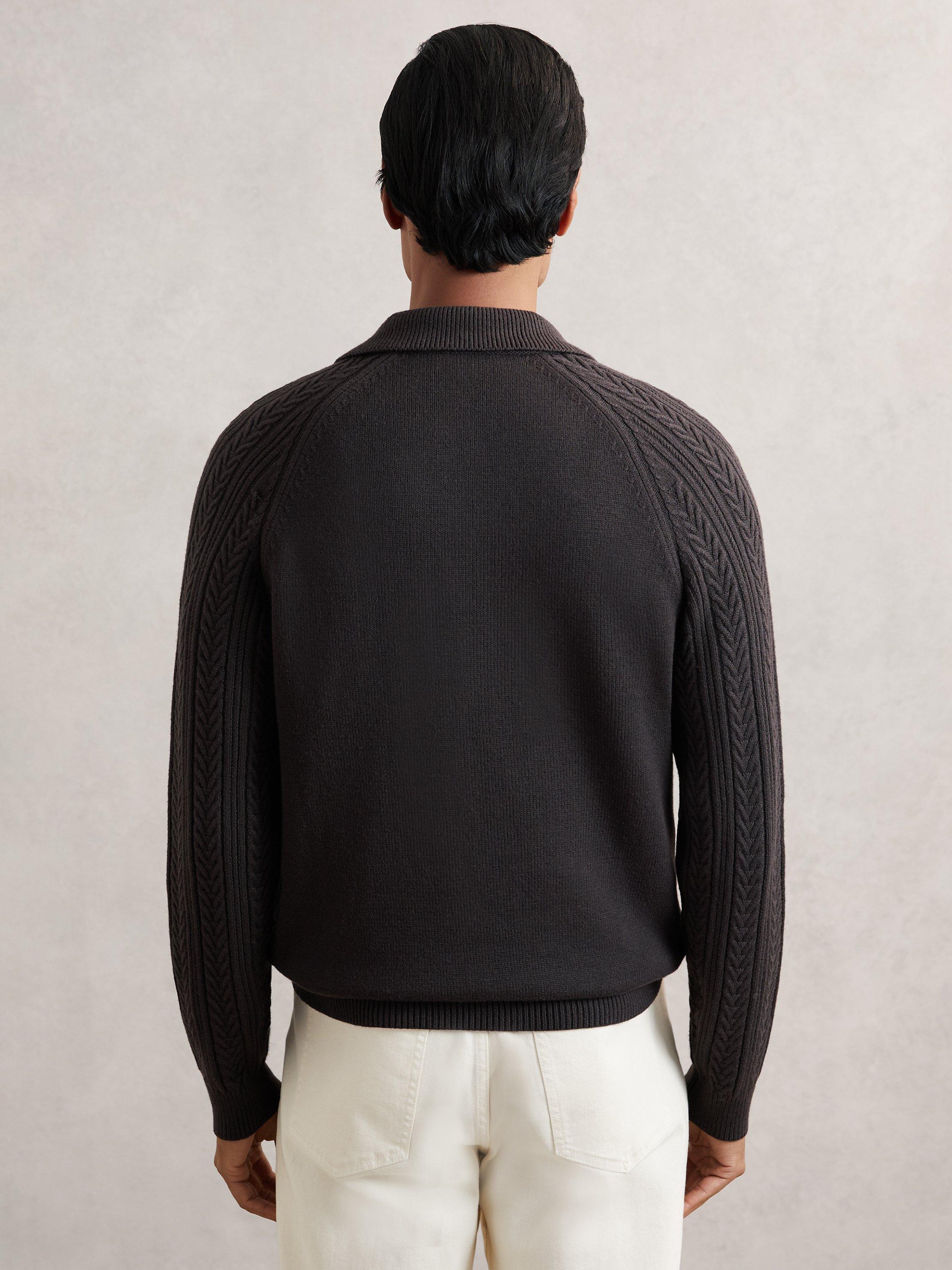 Product image 2 of 5, which shows Reiss Evesham Knit Polo Jumper, Chocolate Brown, M