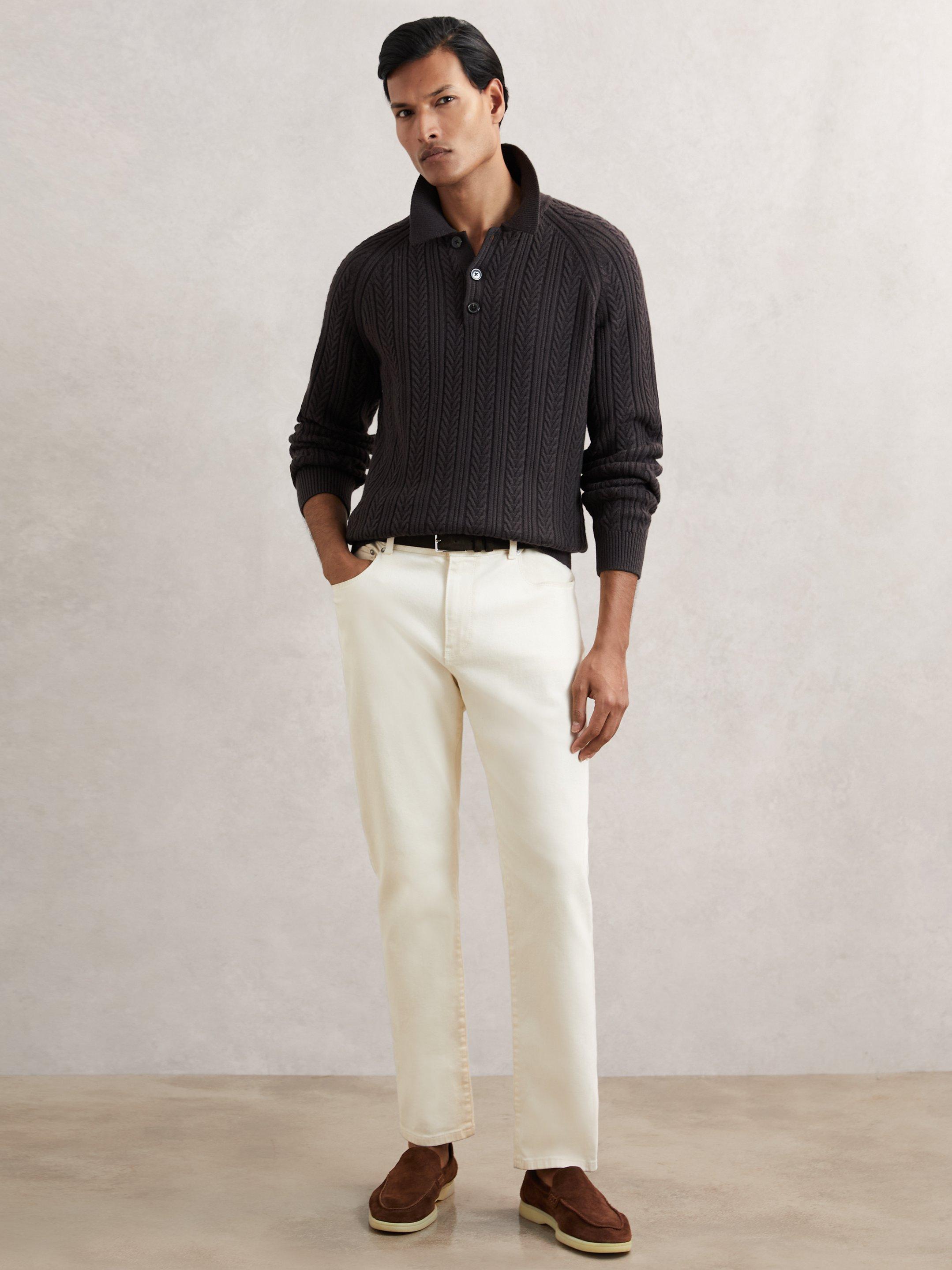 Product image 5 of 5, which shows Reiss Evesham Knit Polo Jumper, Chocolate Brown, M